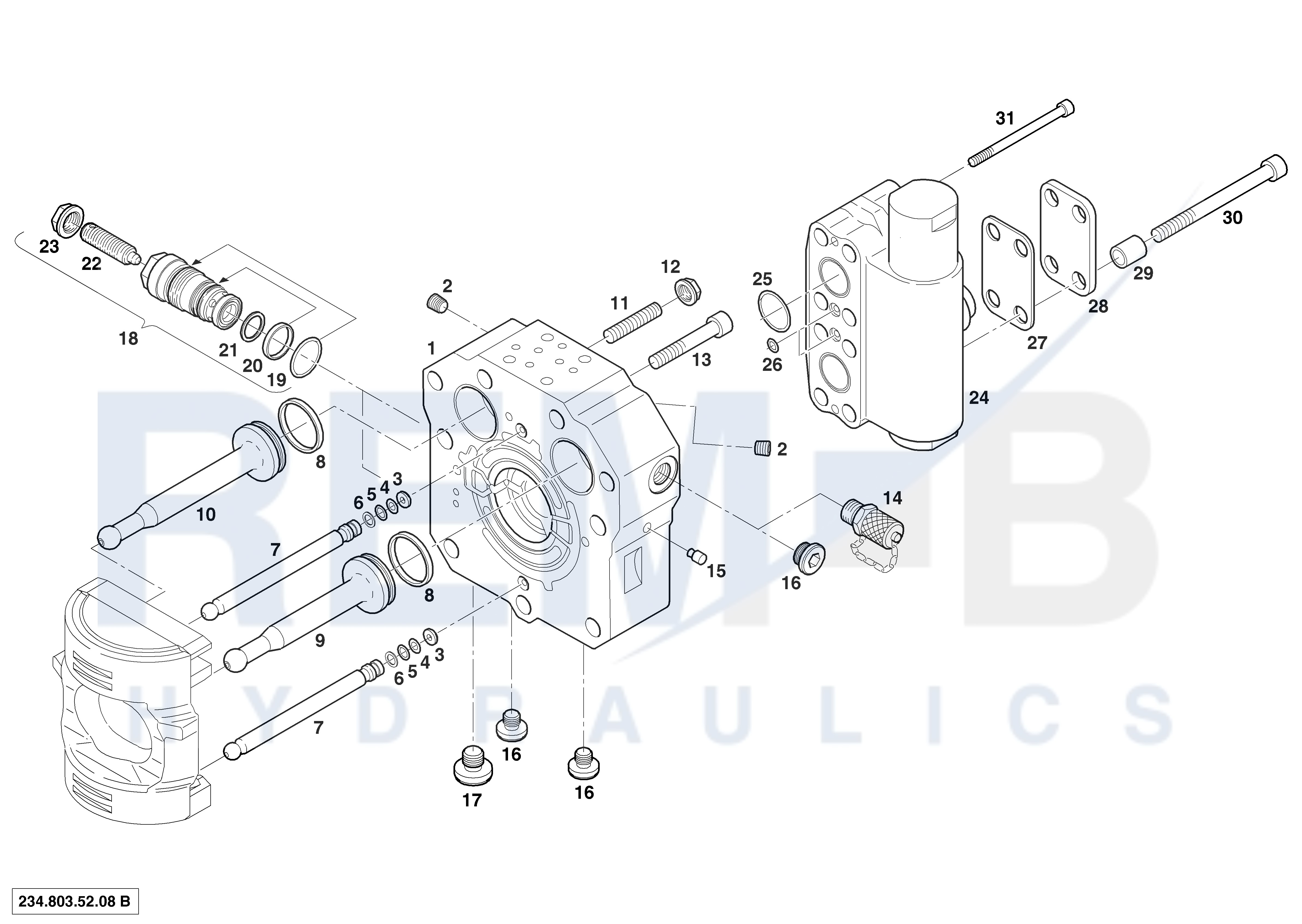 PORT PLATE HOUSING, PRESSURE RELIEF VALVE AND BRAK