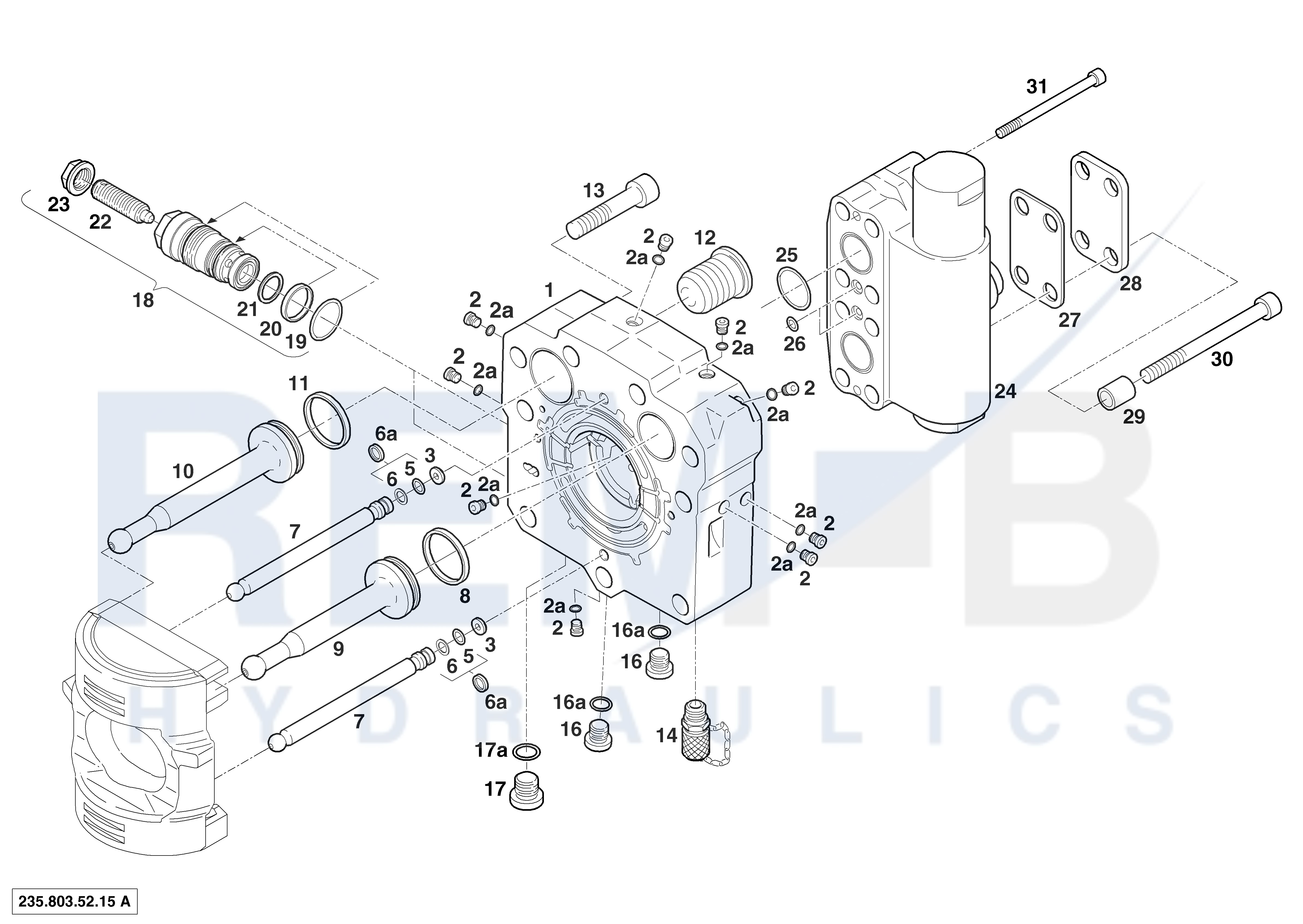 PORT PLATE HOUSING, PRESSURE RELIEF VALVE AND BRAK