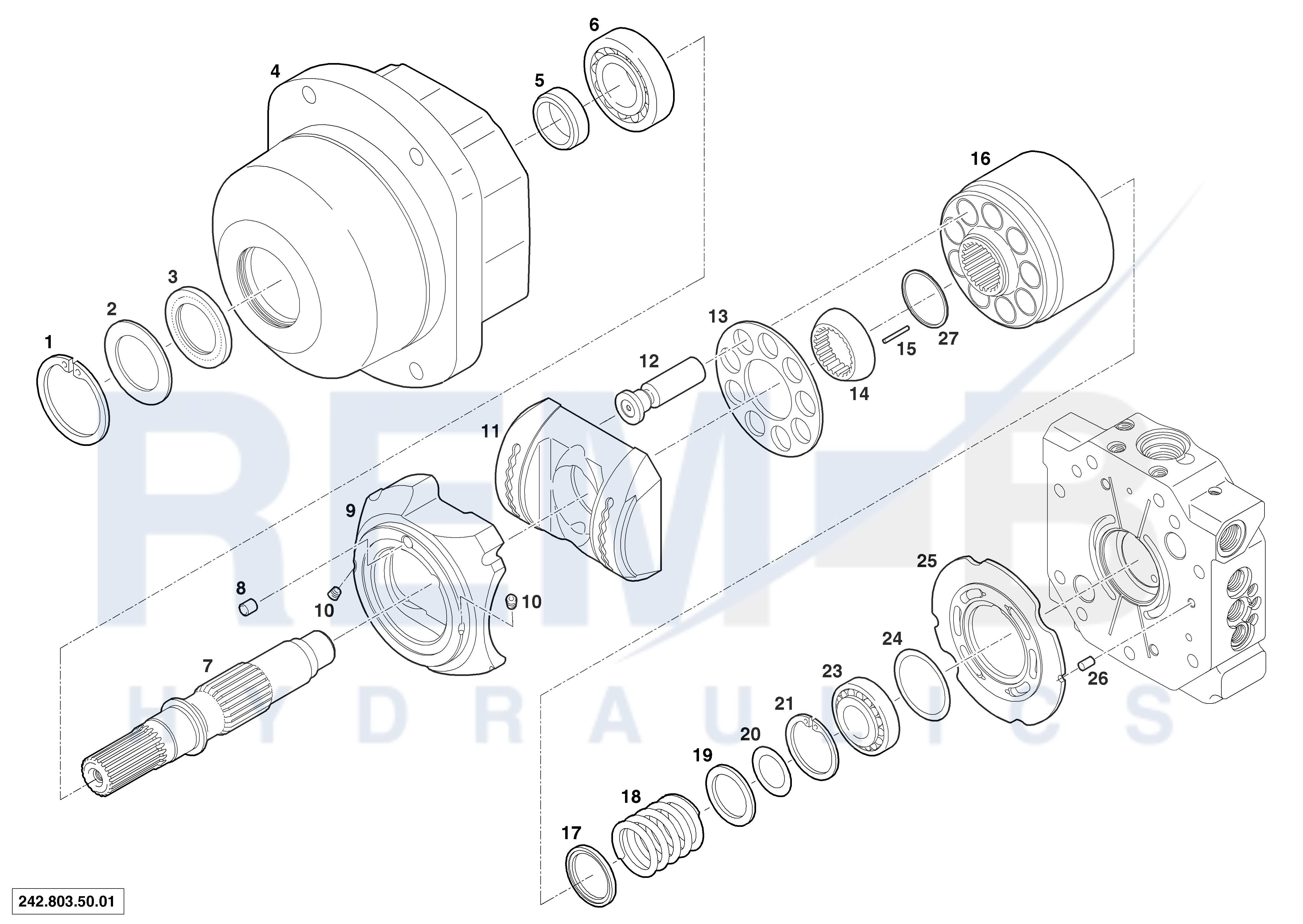 HOUSING, DRIVE SHAFT, CRADLE AND PORT PLATE