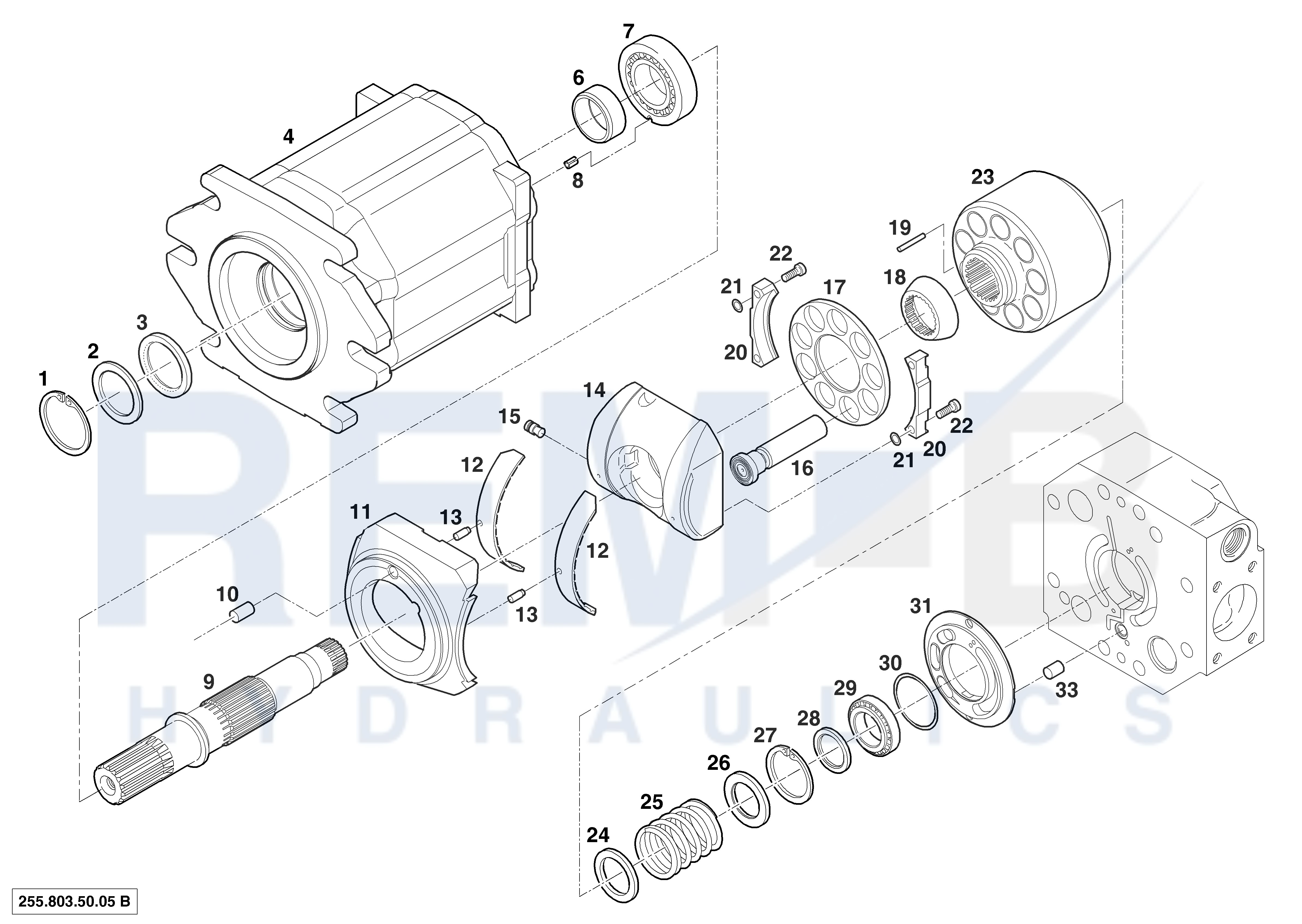 HOUSING, DRIVE SHAFT, CRADLE AND PORT PLATE