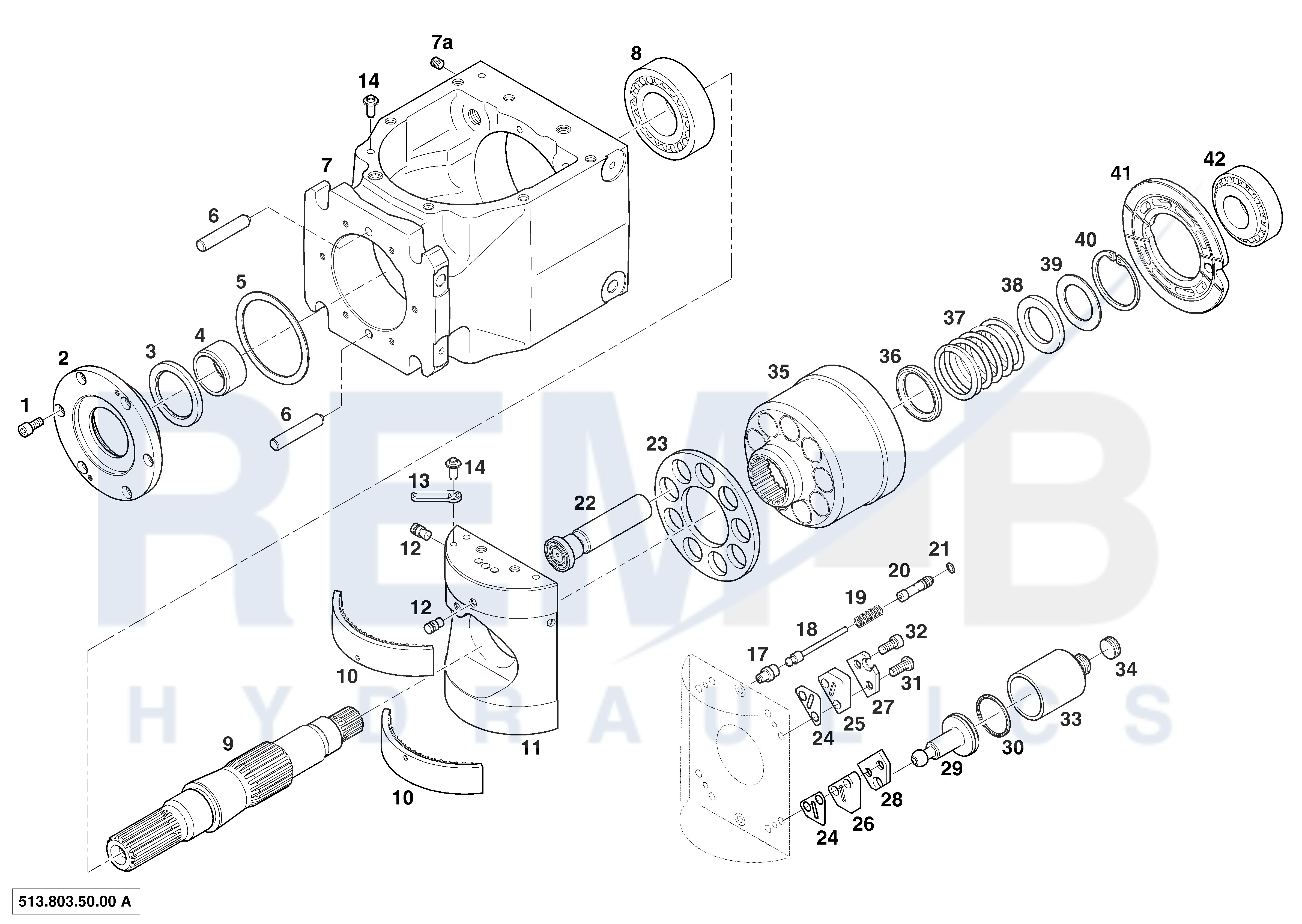 HOUSING, DRIVE SHAFT, CRADLE AND PORT PLATE