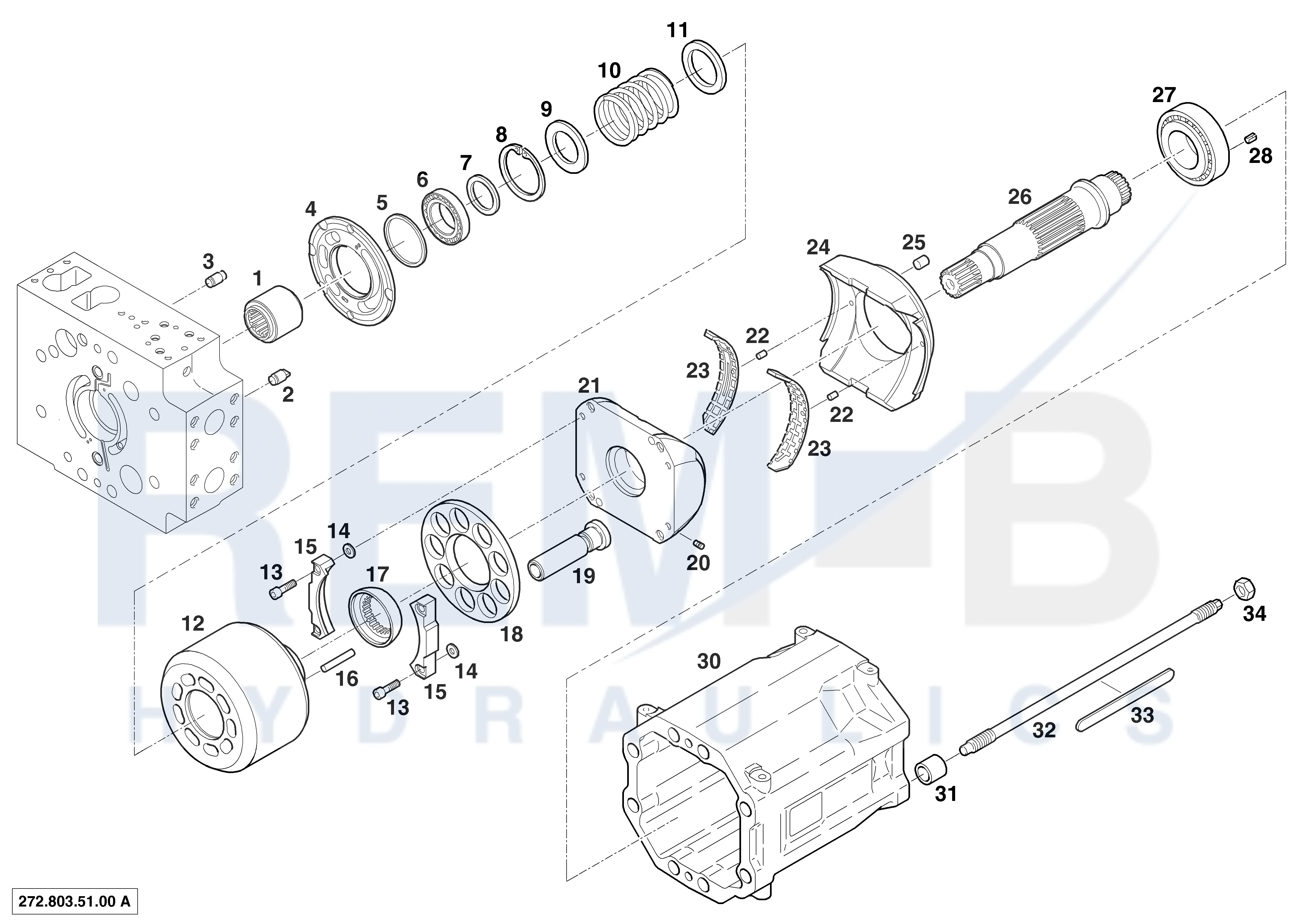 HOUSING, DRIVE SHAFT, CRADLE AND PORT PLATE (PUMP 