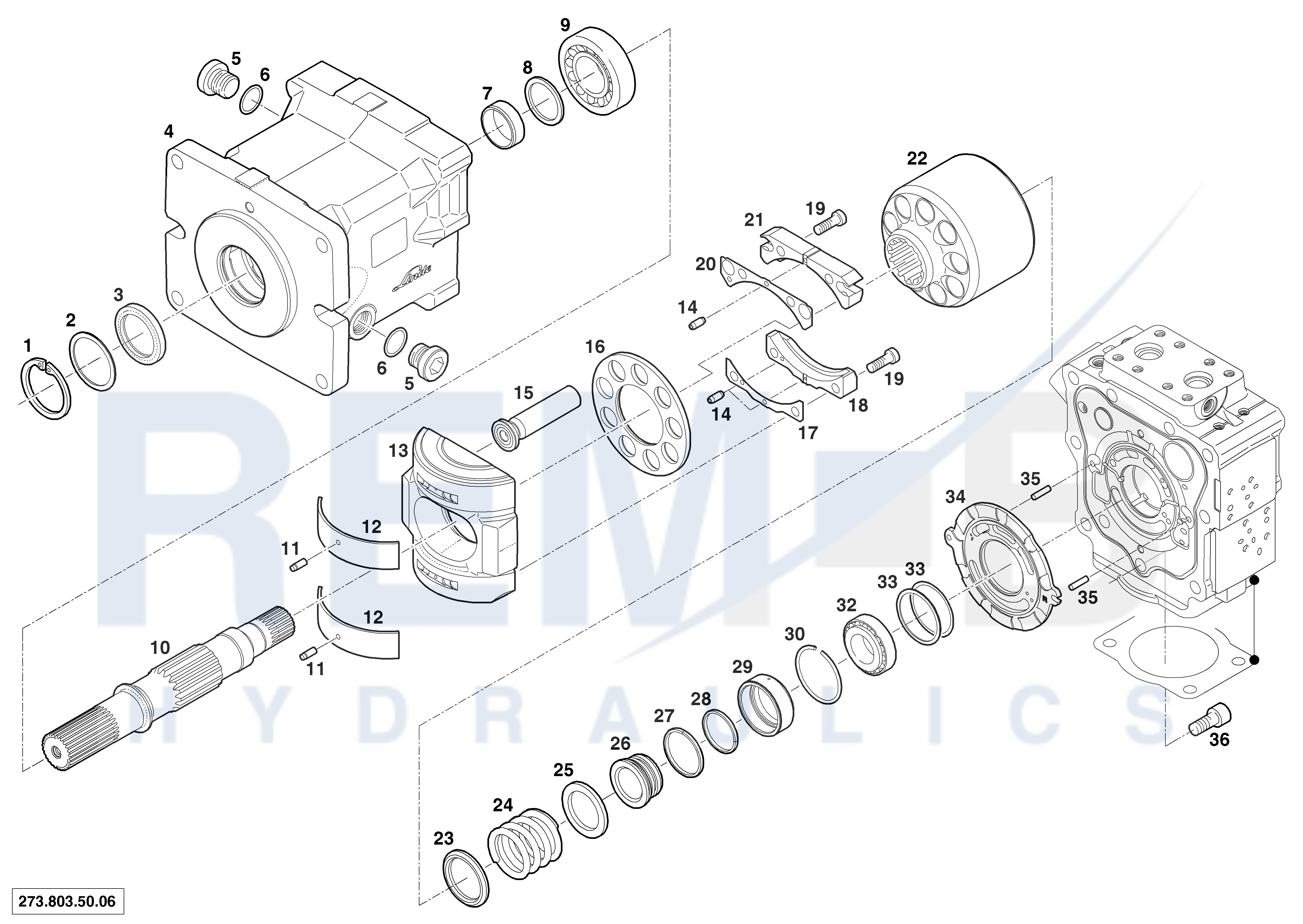 HOUSING, DRIVE SHAFT, CRADLE AND PORT PLATE (PUMP 