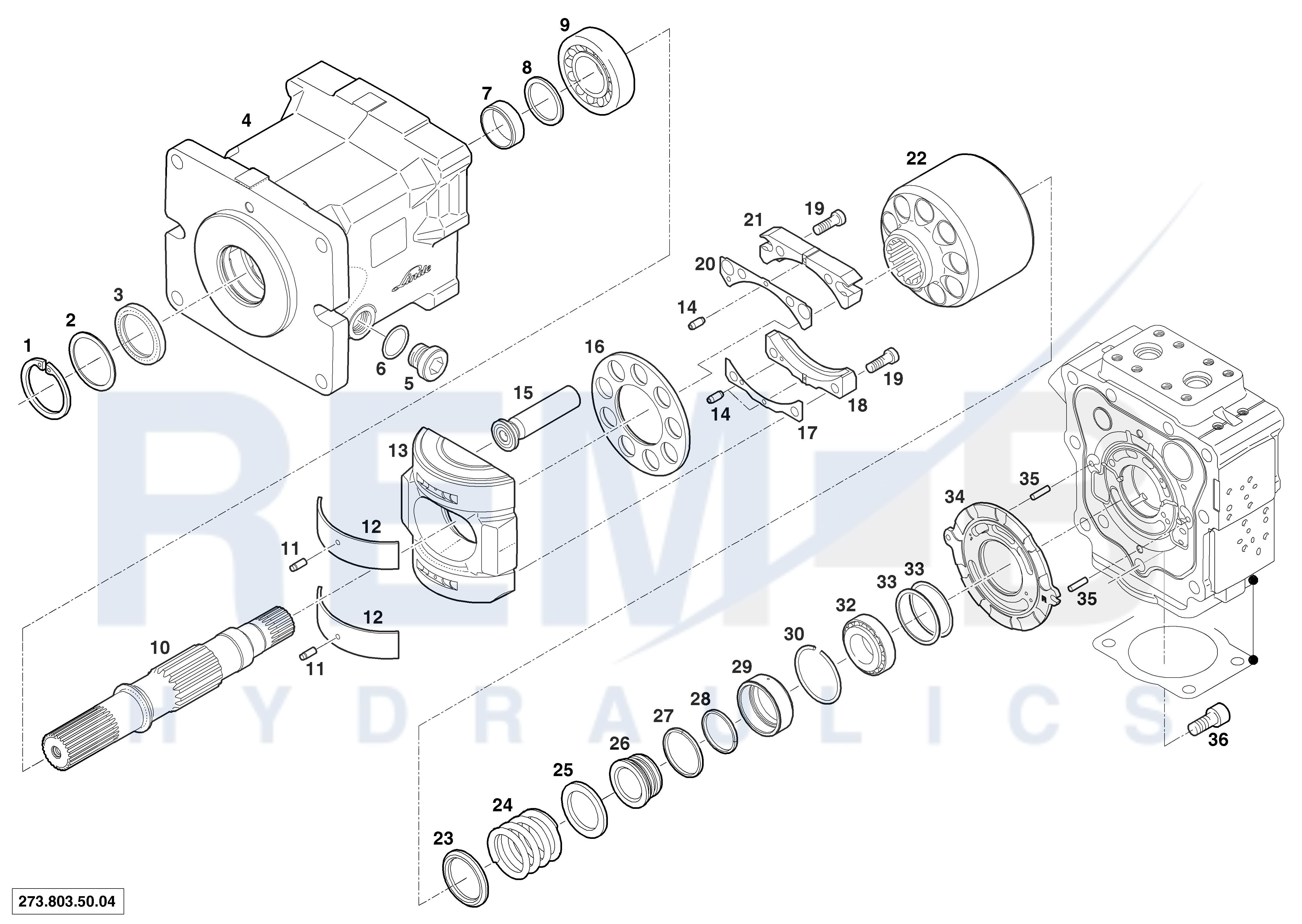 HOUSING, DRIVE SHAFT, CRADLE AND PORT PLATE (PUMP 