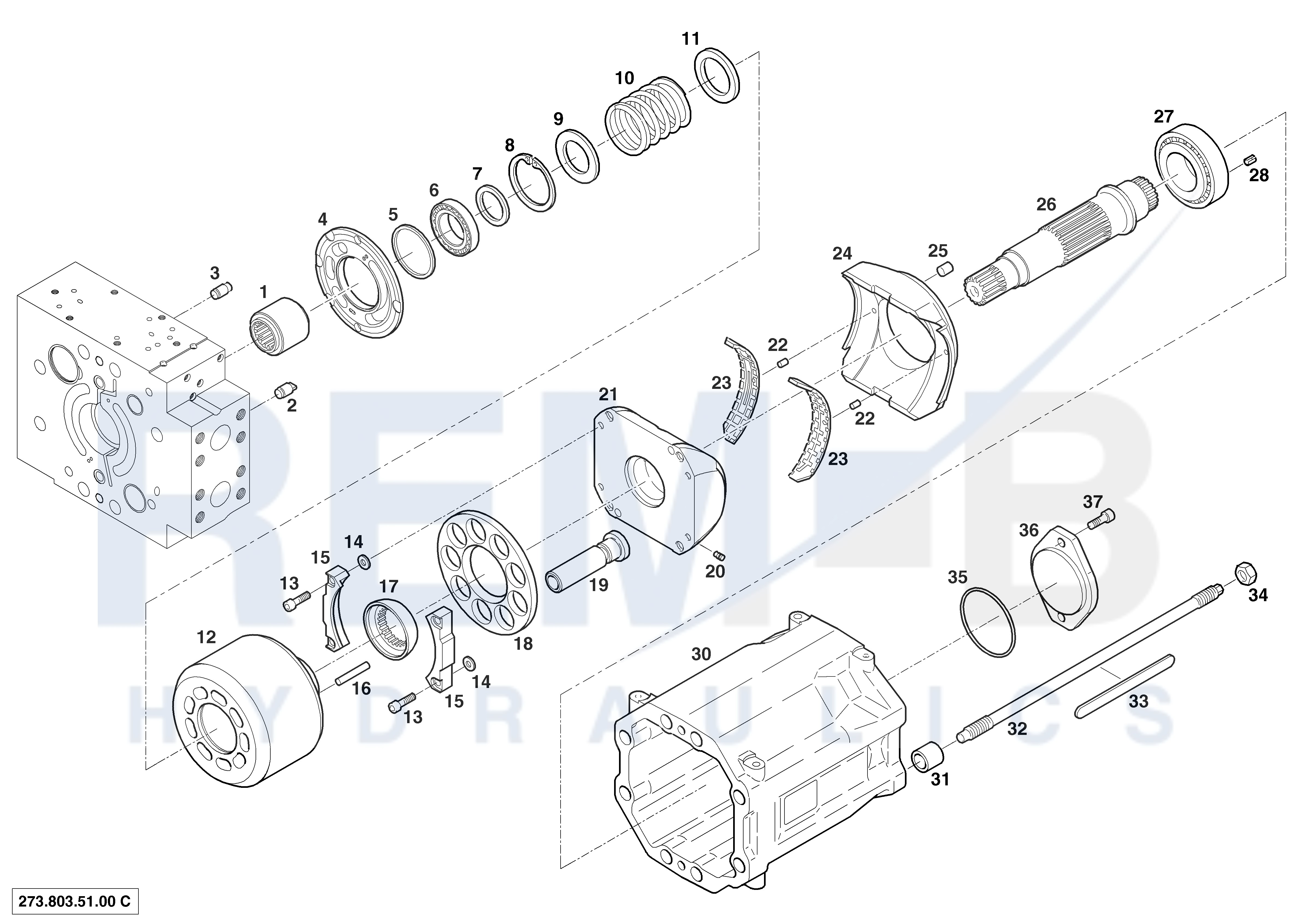 HOUSING, DRIVE SHAFT, CRADLE AND PORT PLATE (PUMP 