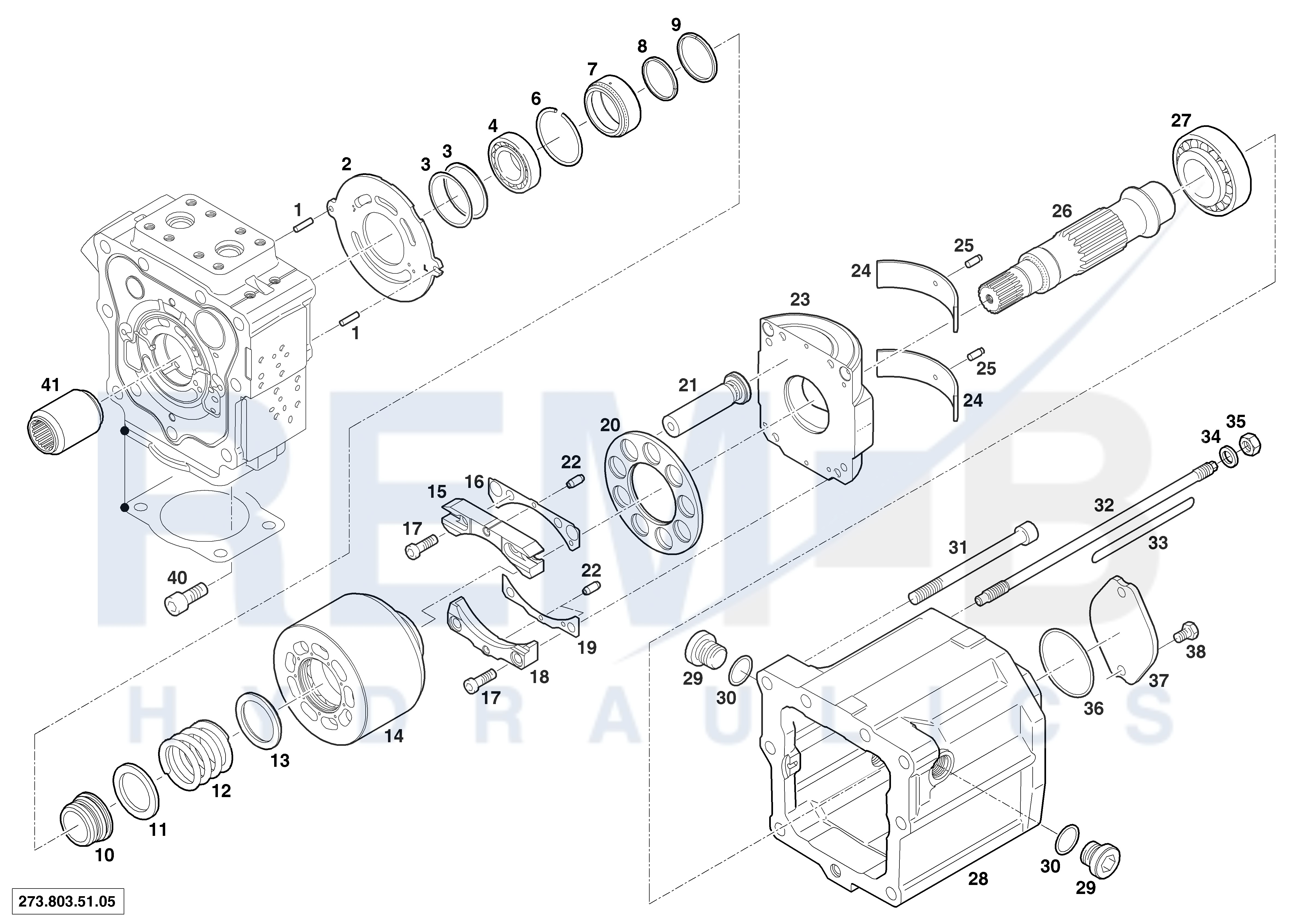 HOUSING, DRIVE SHAFT, CRADLE AND PORT PLATE (PUMP 