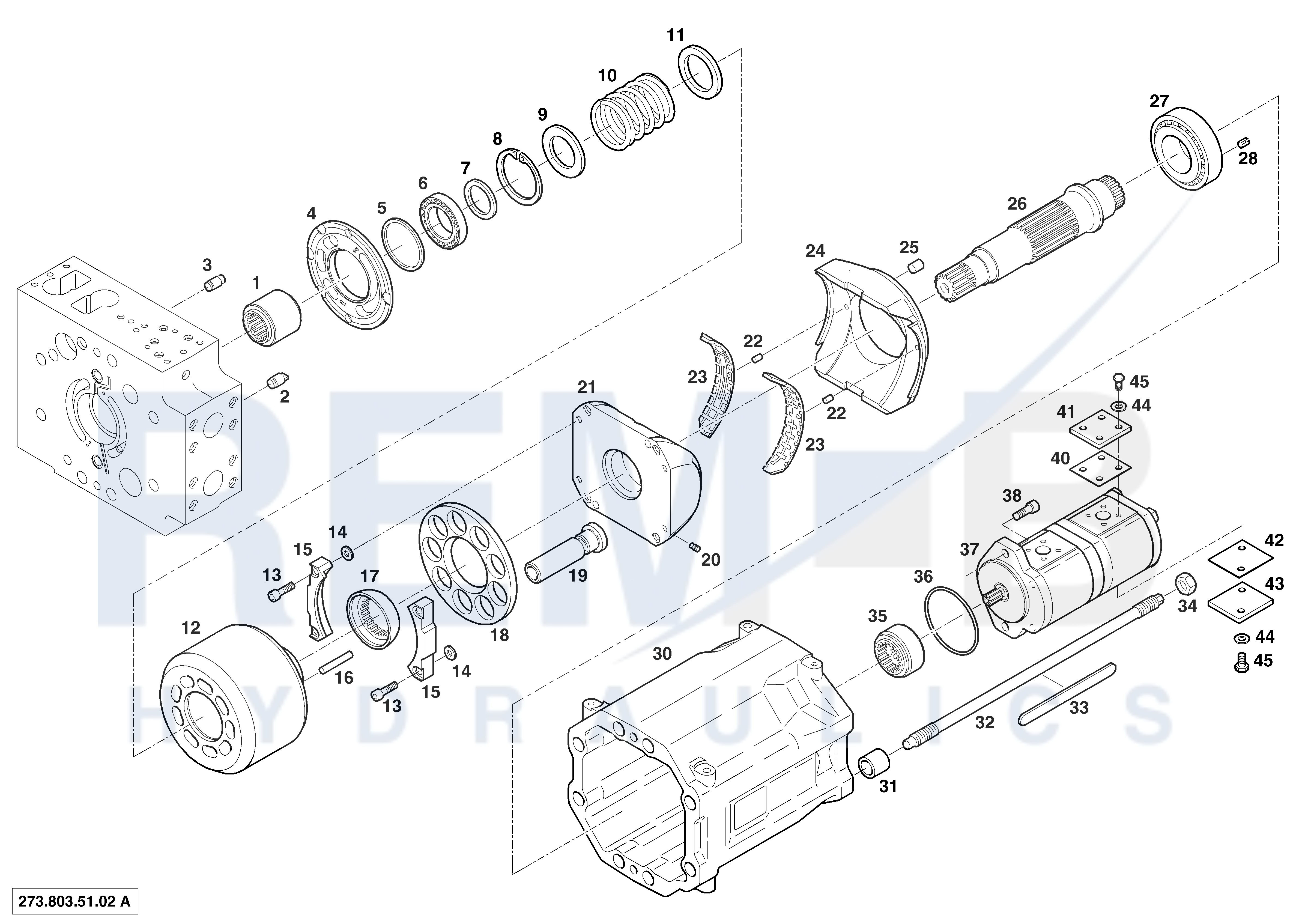 HOUSING, DRIVE SHAFT, CRADLE AND PORT PLATE (PUMP 