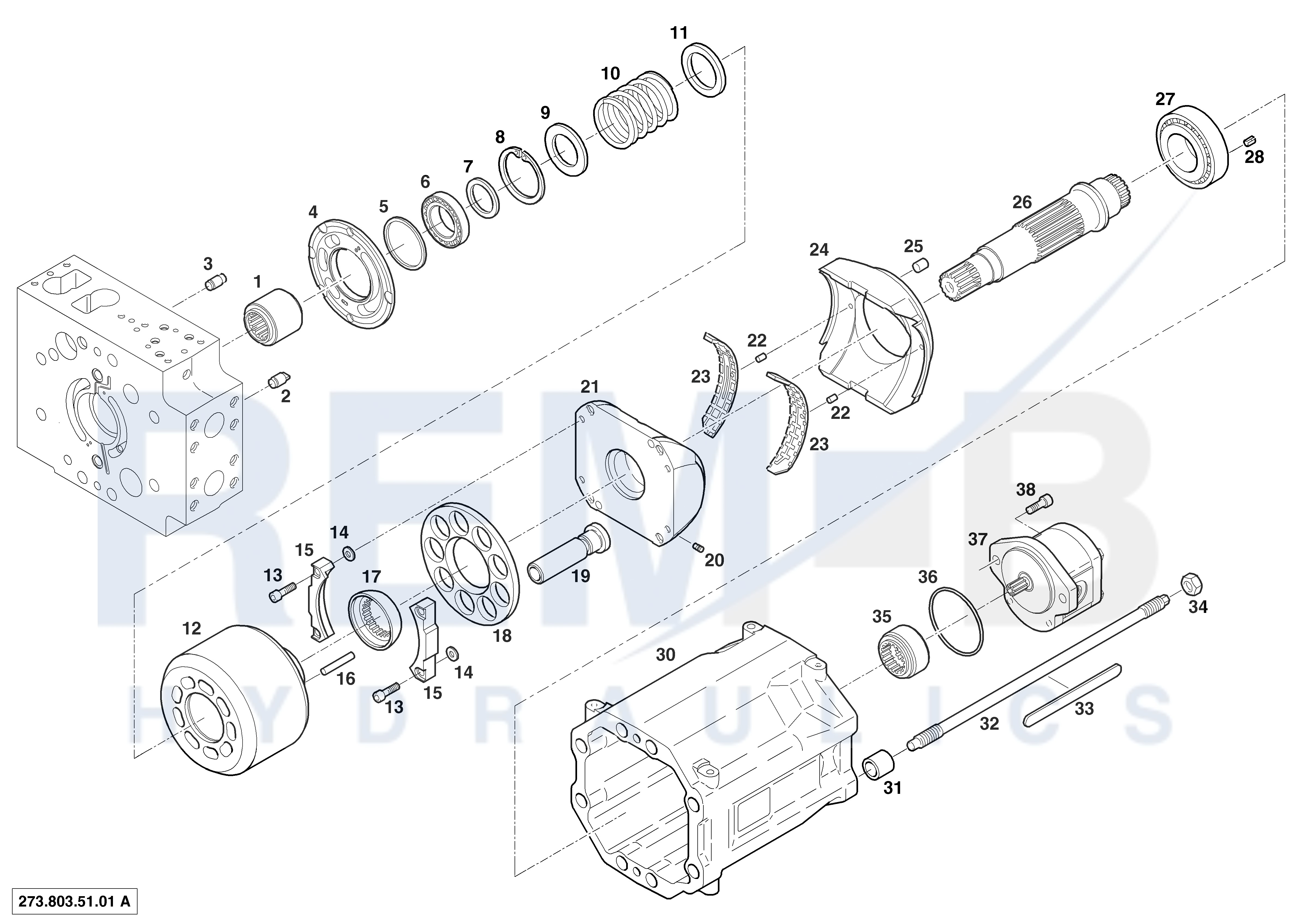 HOUSING, DRIVE SHAFT, CRADLE AND PORT PLATE (PUMP 