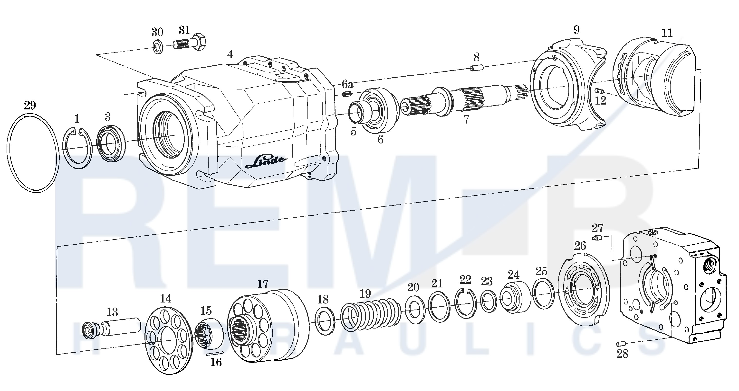 HOUSING, DRIVE SHAFT, CRADLE AND PORT PLATE (PUMP 