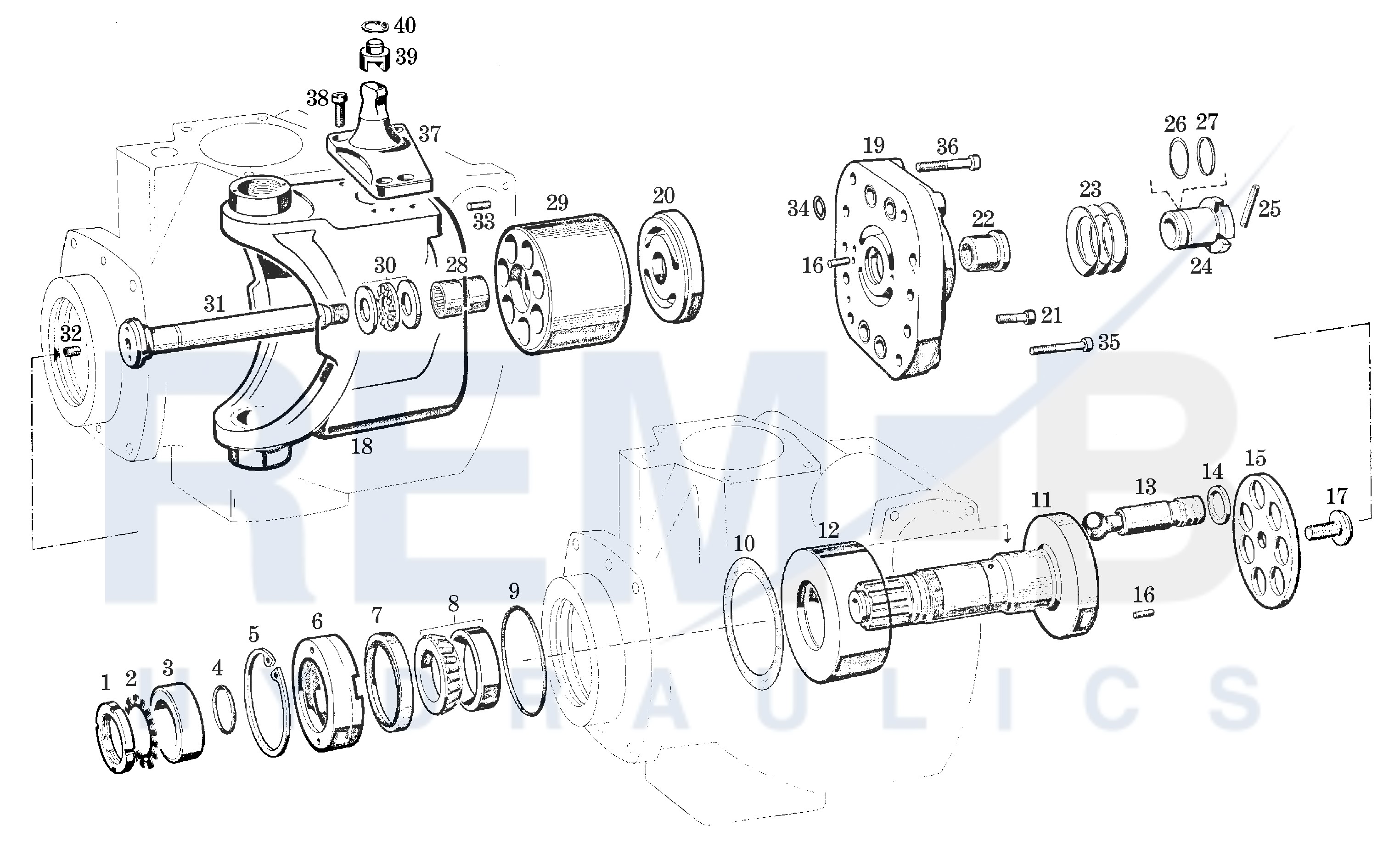 DRIVE SHAFT, PORT PLATE AND PUMP HOUSING