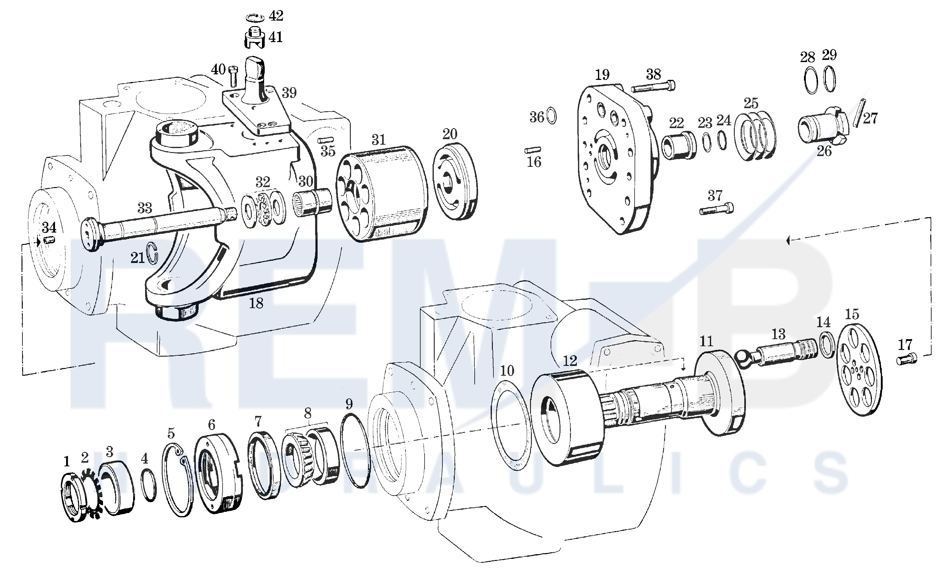 DRIVE SHAFT, PORT PLATE AND PUMP HOUSING