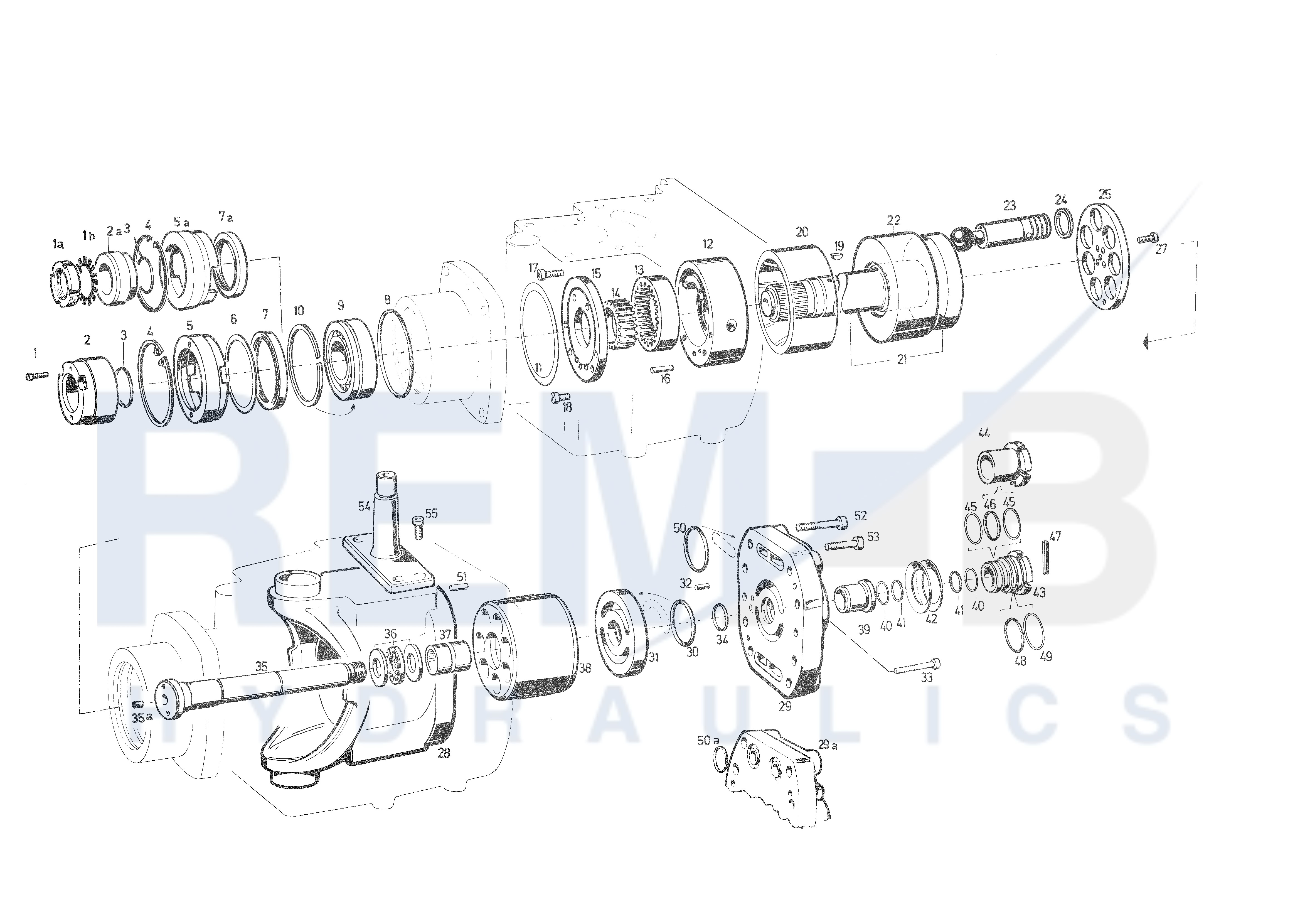 DRIVE SHAFT, PORT PLATE AND PUMP HOUSING