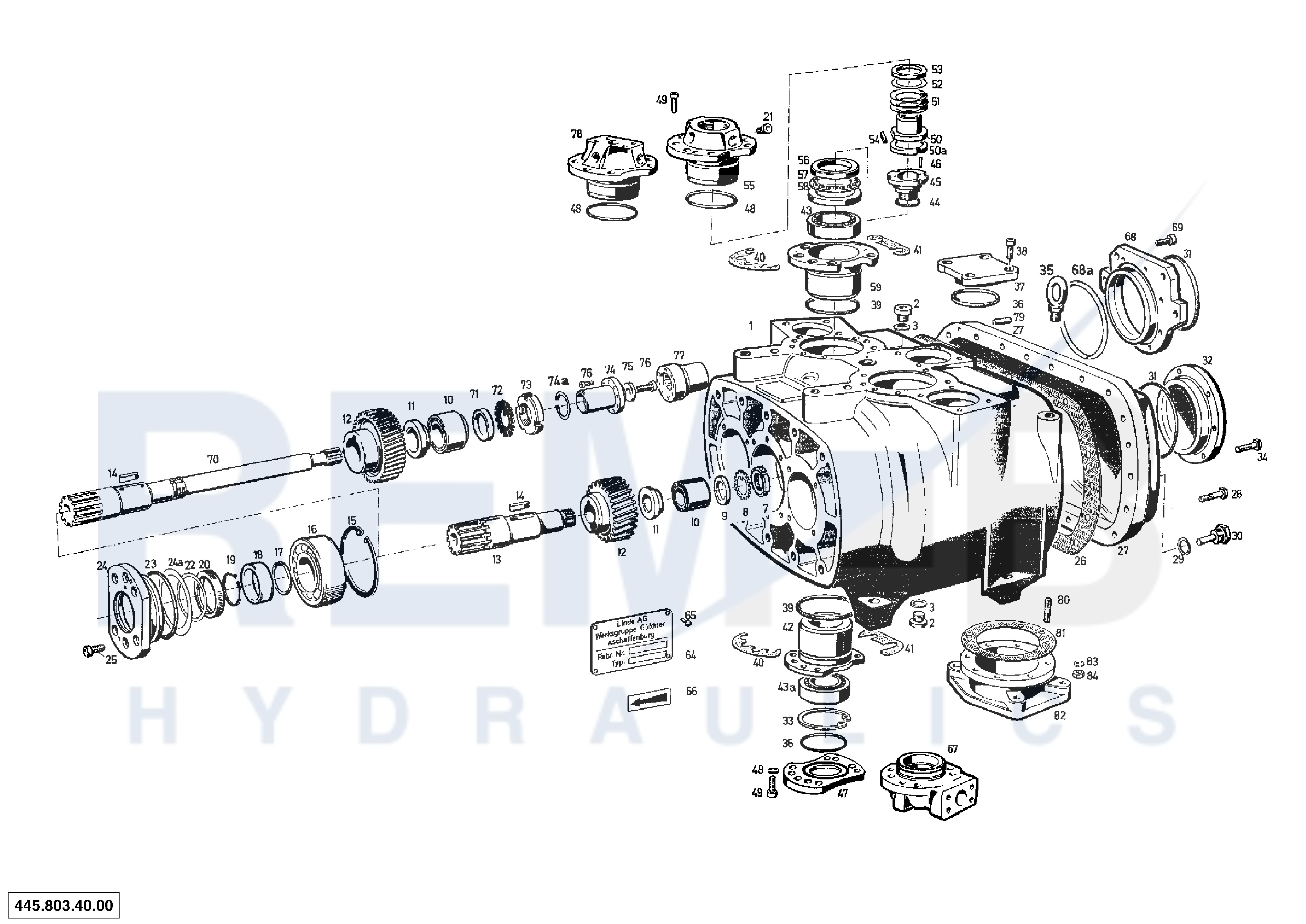 DRIVE SHAFT, BEARING FLANGE AND DOUBLE PUMP HOUSIN