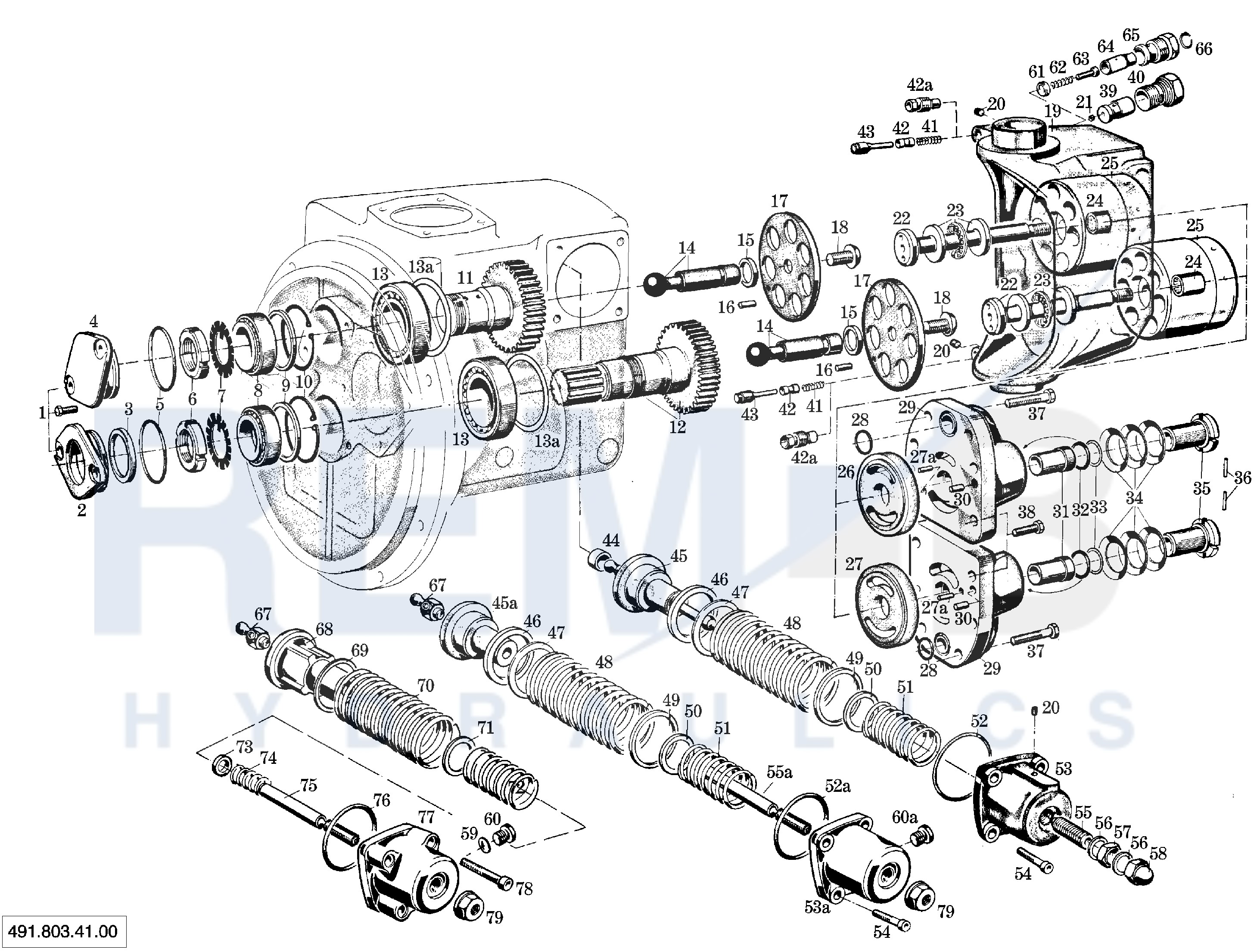 DRIVE SHAFT, PORT PLATE, DOUBLE PUMP HOUSING AND R