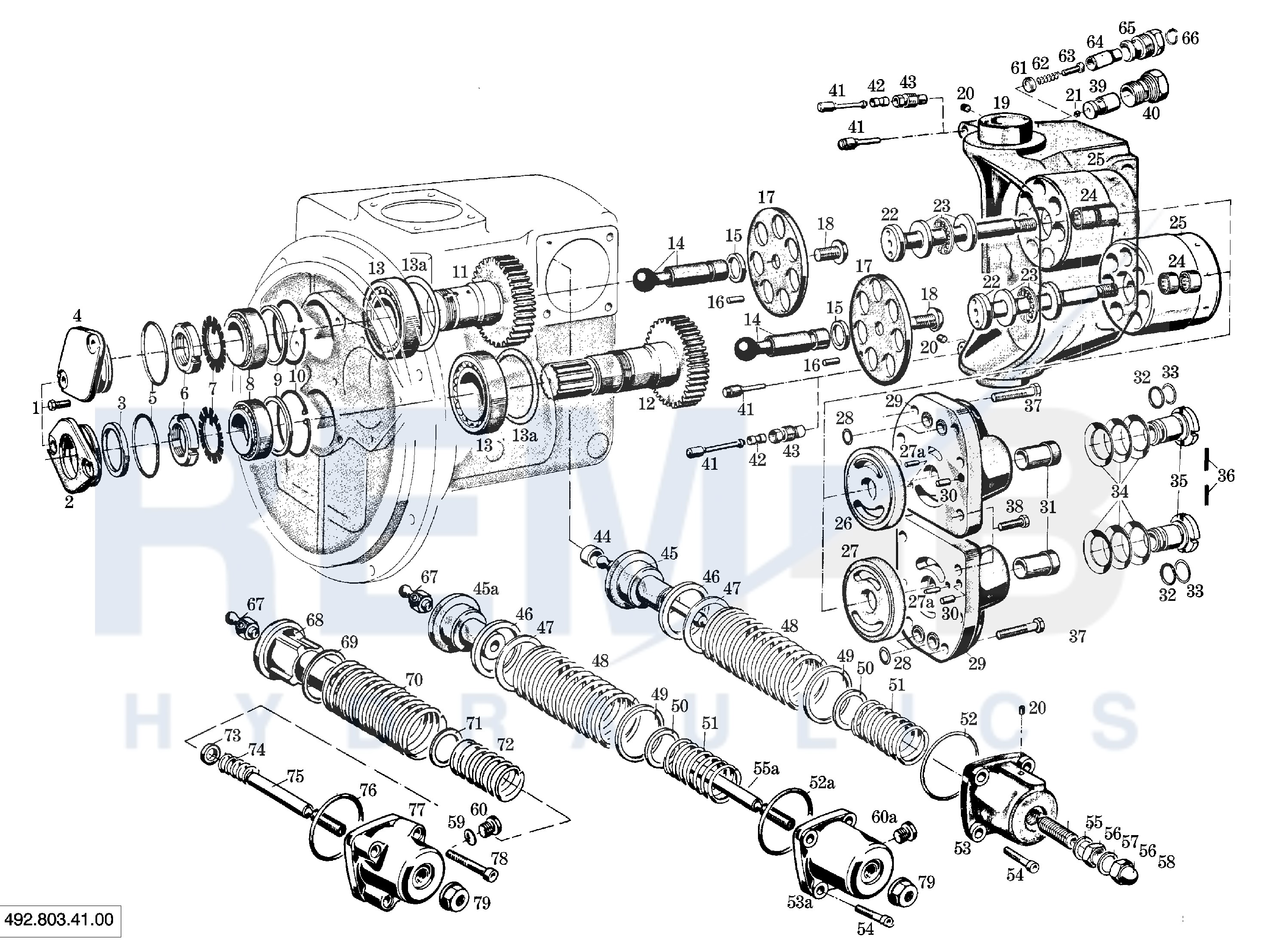 DRIVE SHAFT, PORT PLATE, DOUBLE PUMP HOUSING AND R