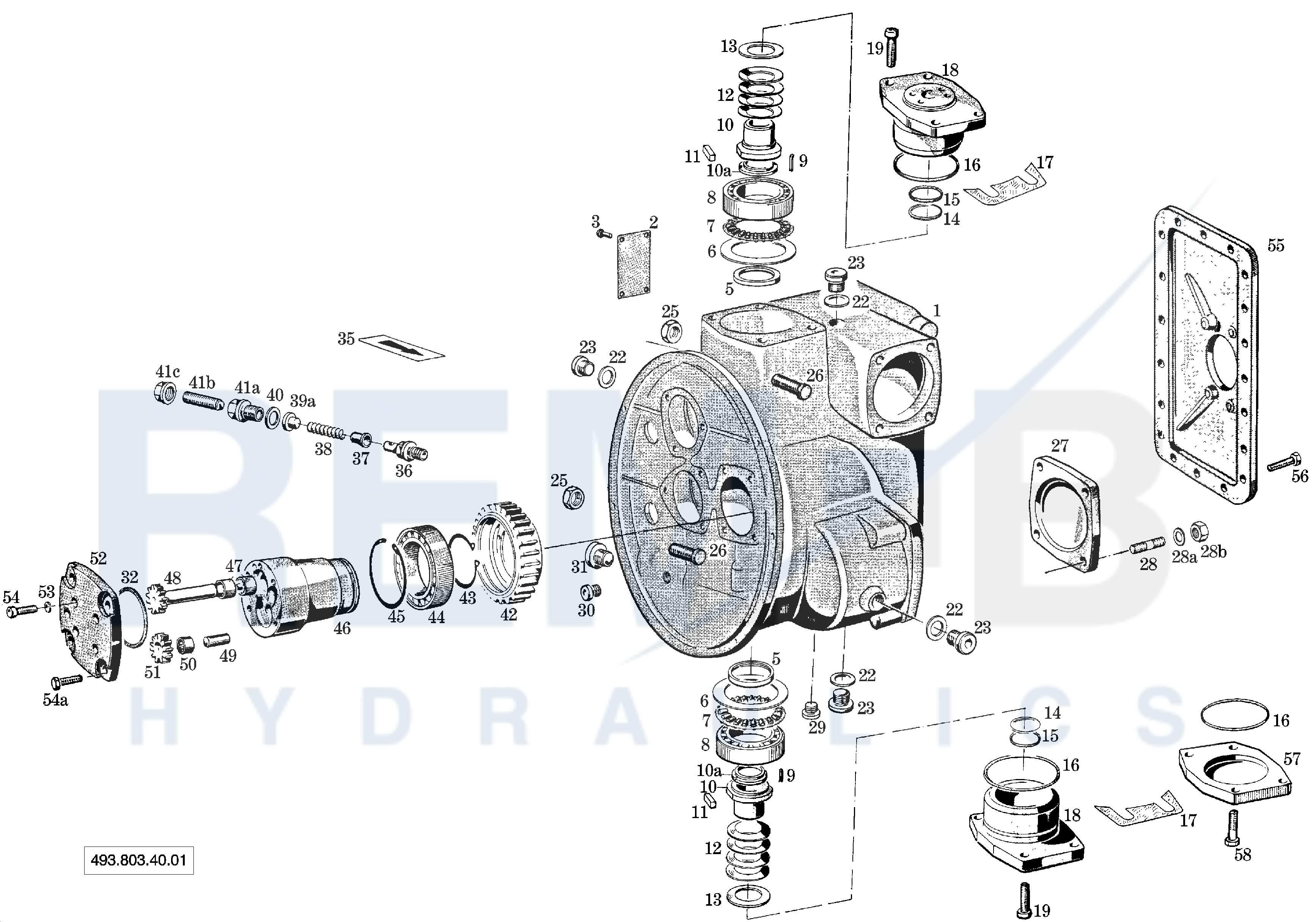 COVER HOUSING, MOUNTING FLANGE, GEAR PUMP AND HOUS