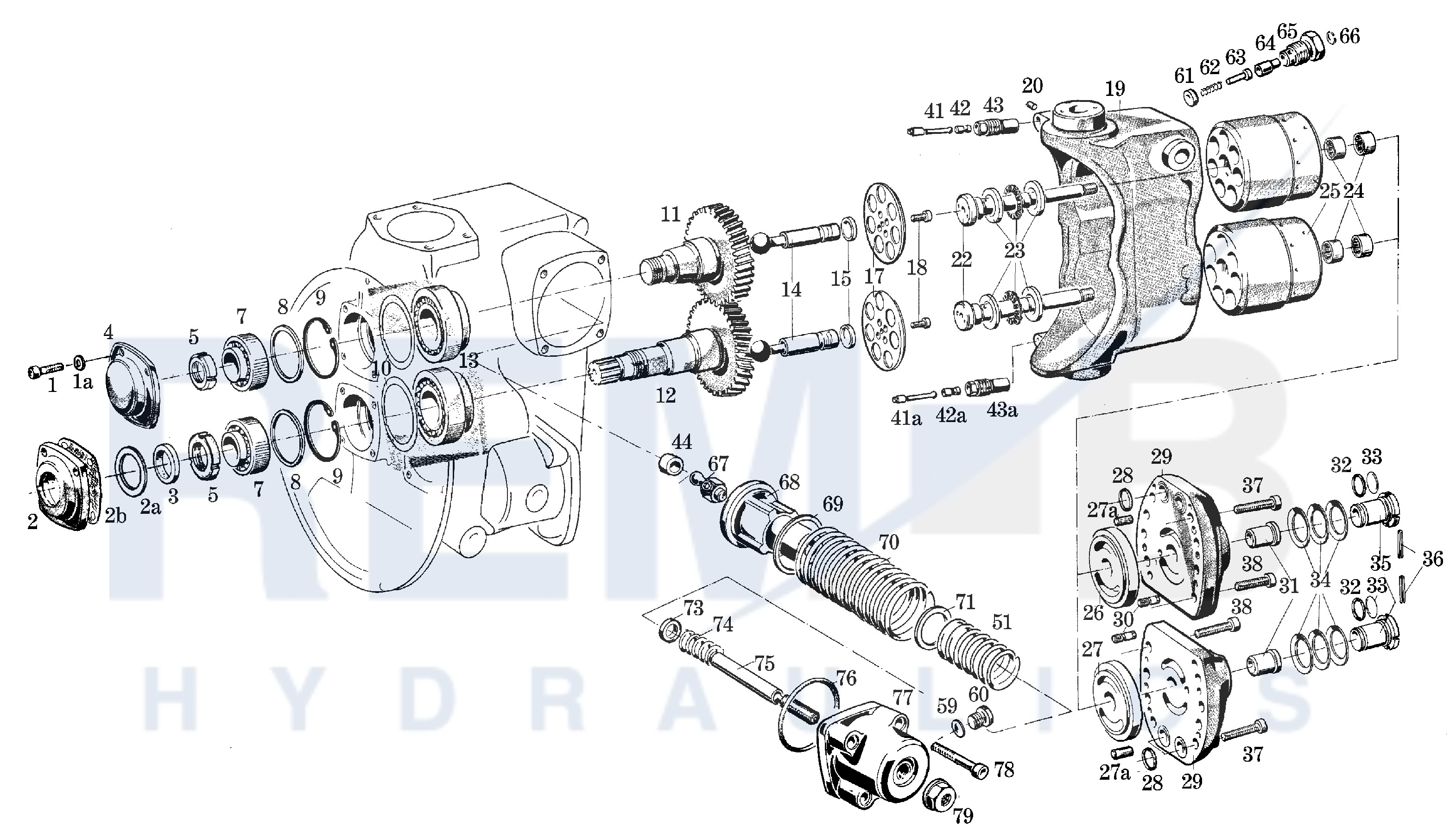 DRIVE SHAFT, PORT PLATE, DOUBLE PUMP HOUSING AND R