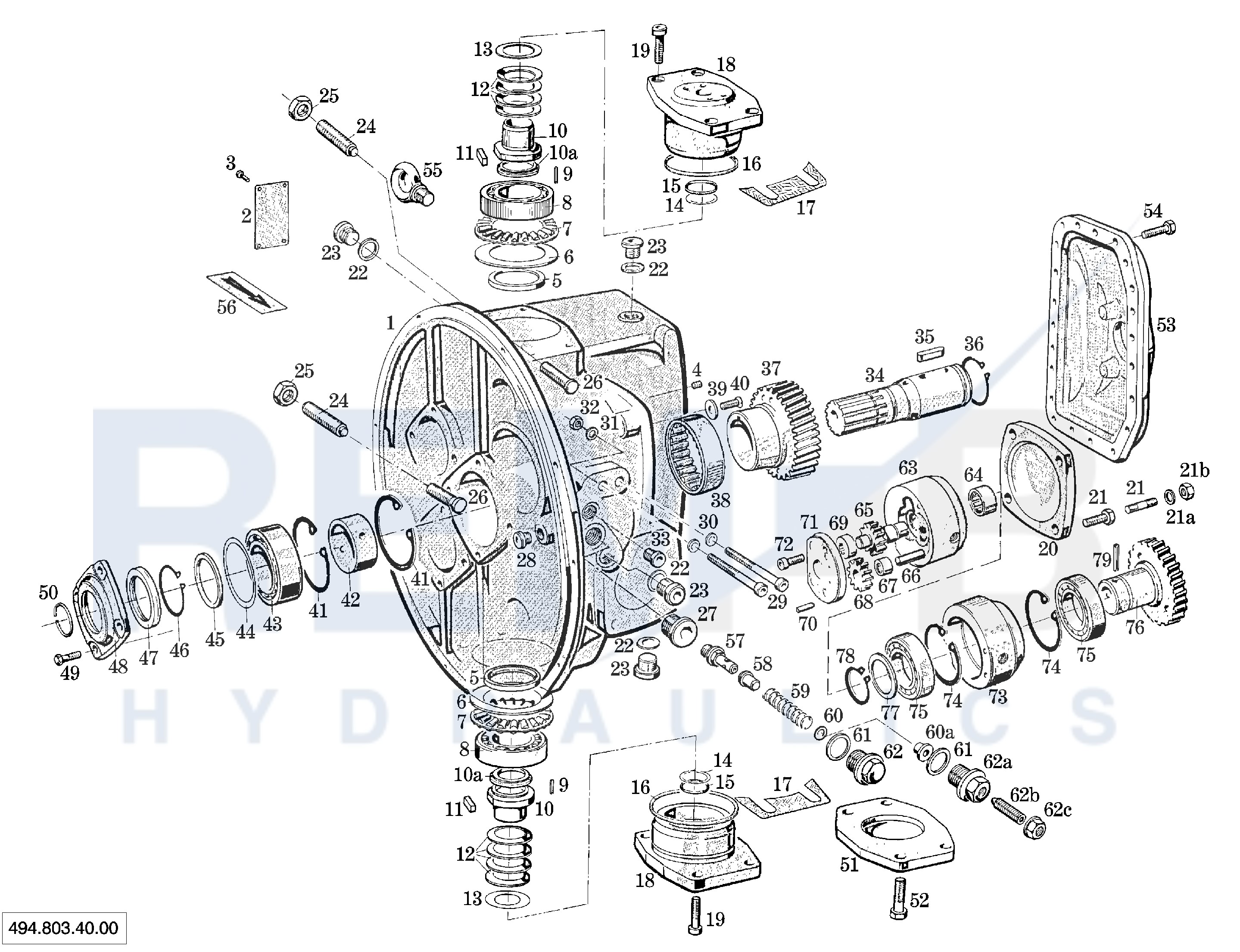 HOUSING, DRIVE SHAFT, MOUNTING FLANGE AND GEAR PUM