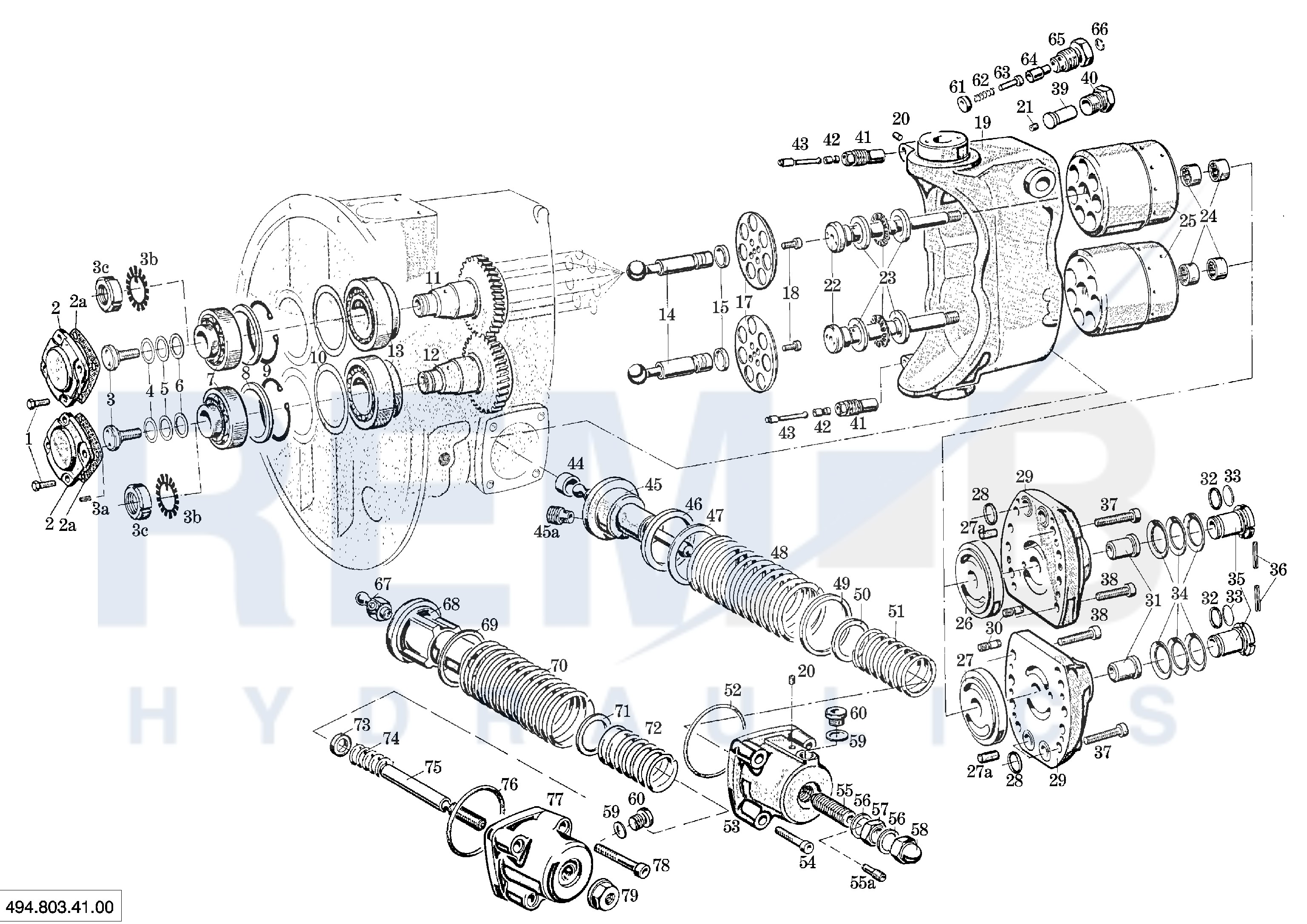 DRIVE SHAFT, PORT PLATE, DOUBLE PUMP HOUSING AND R