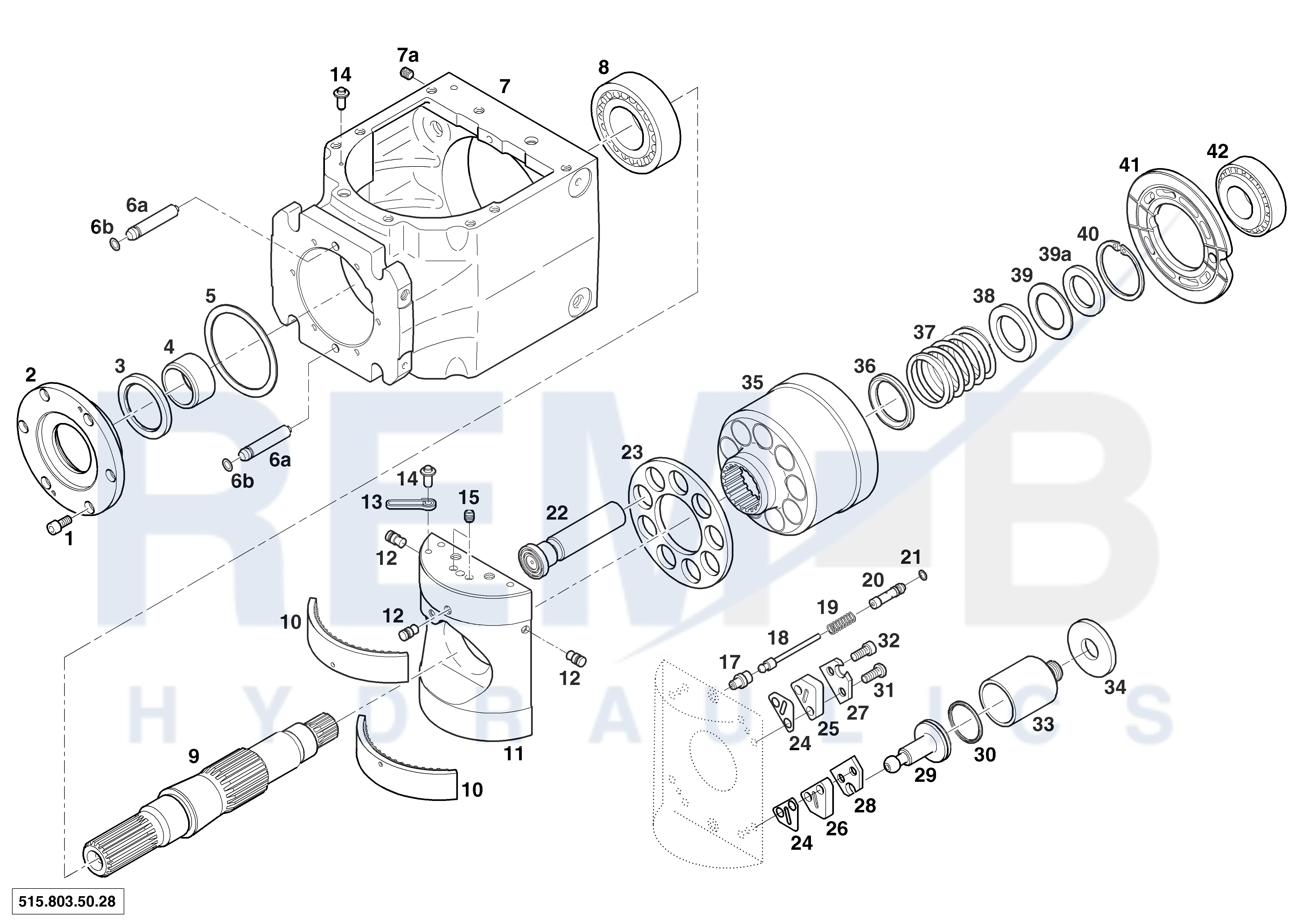 HOUSING, DRIVE SHAFT, CRADLE AND PORT PLATE