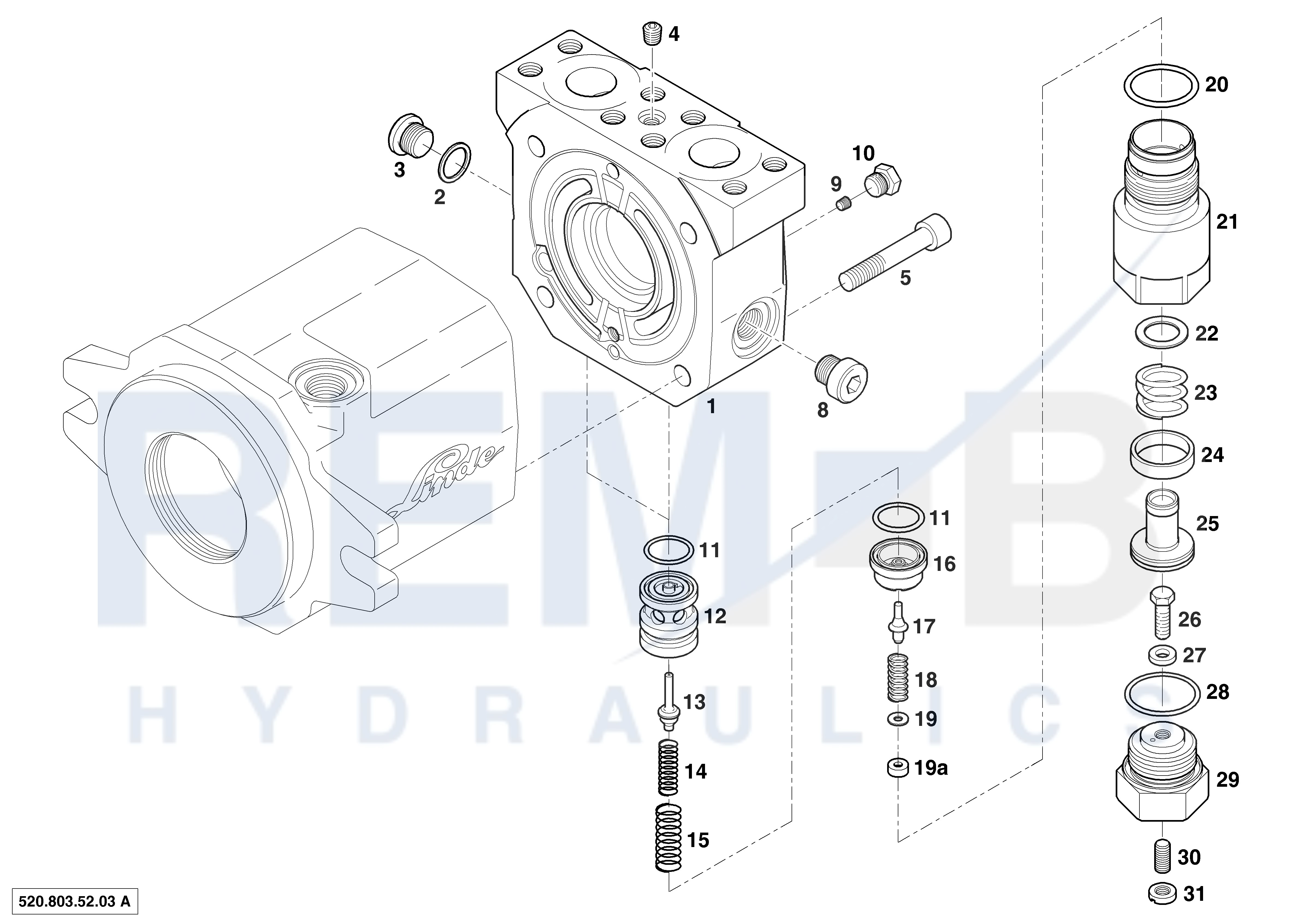 REAR COVER AND VD20-03 WITH PRESSURE CONTROL (UNF)