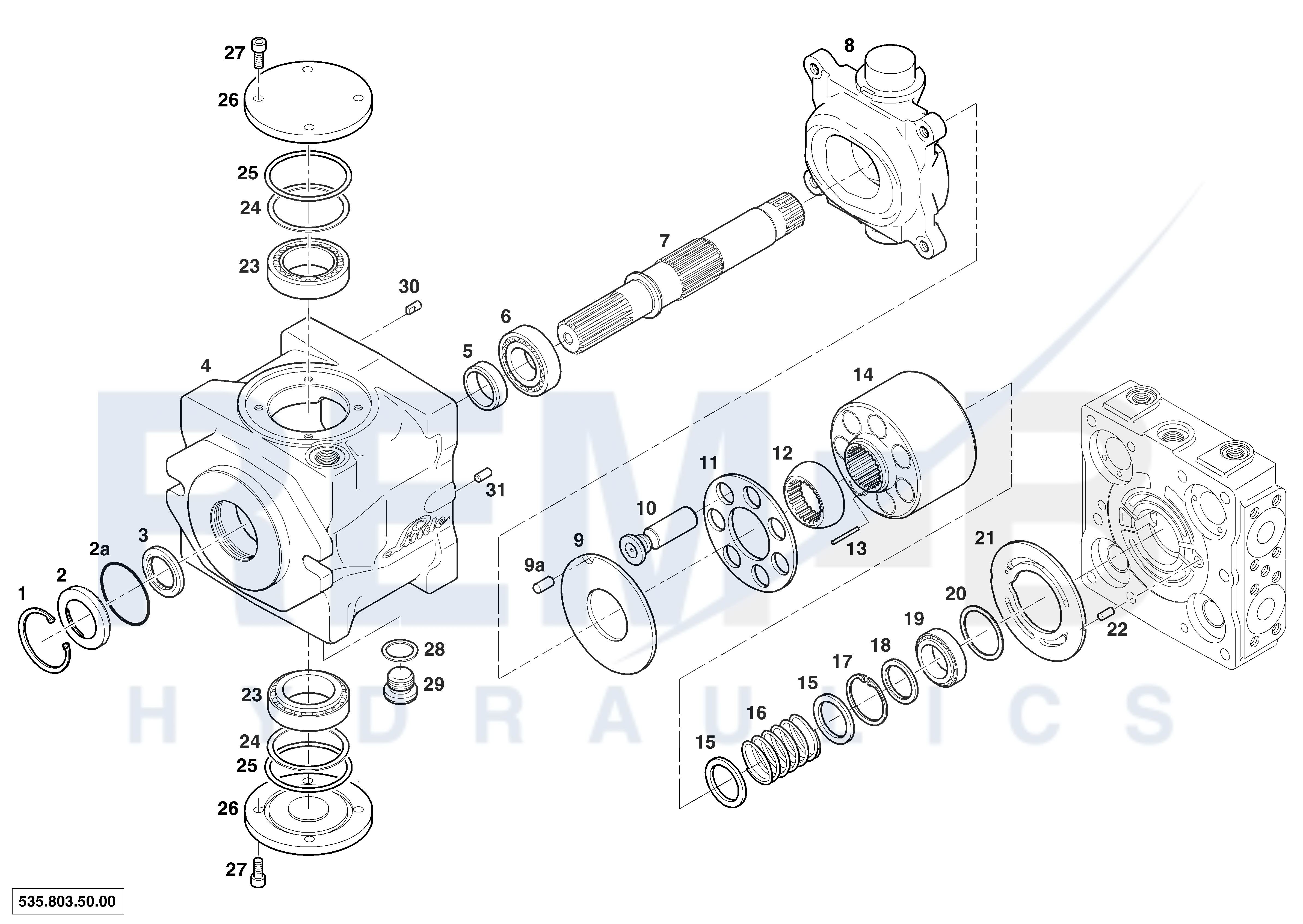 HOUSING, DRIVE SHAFT, CRADLE AND PORT PLATE