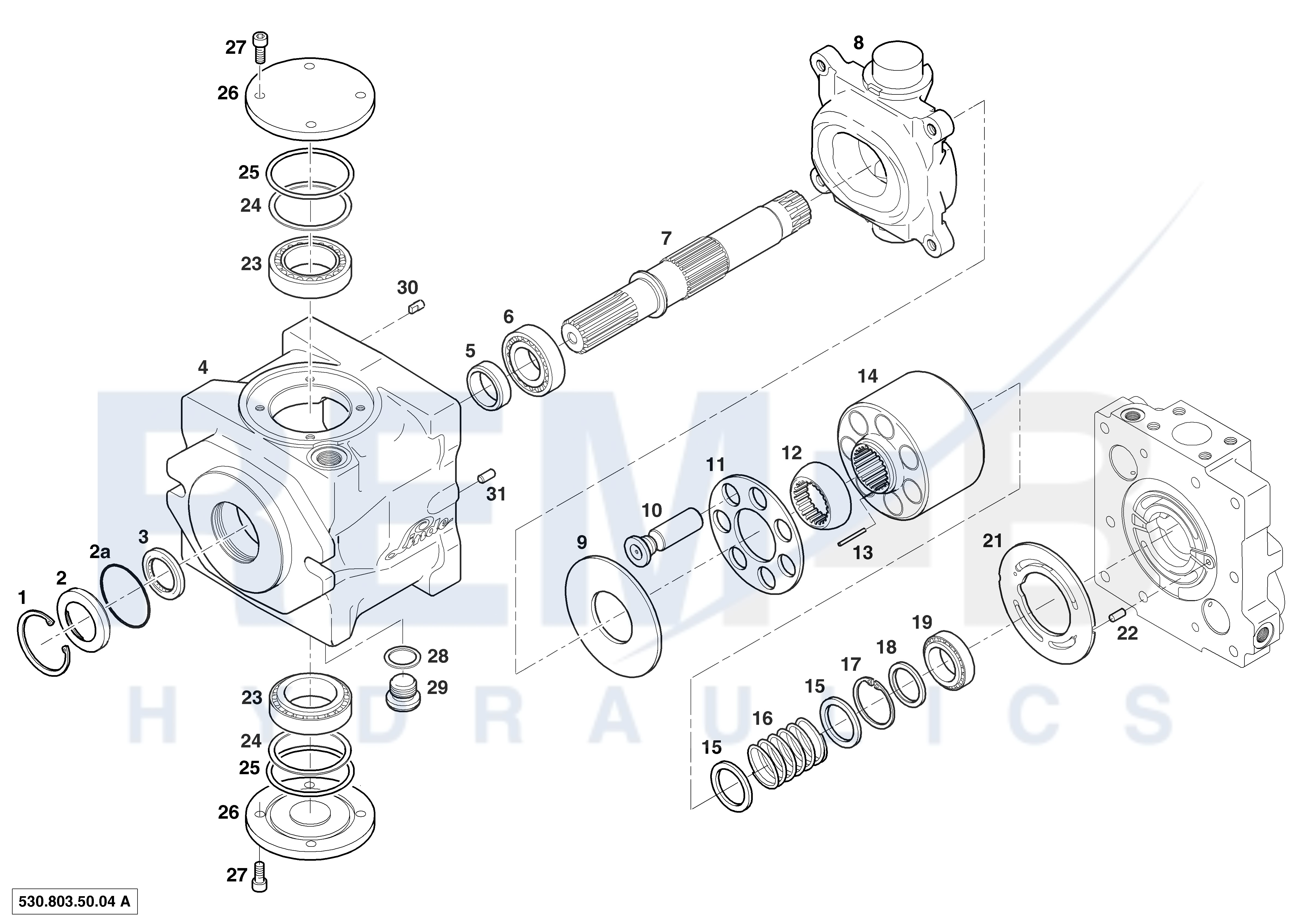 HOUSING, DRIVE SHAFT, CRADLE AND PORT PLATE