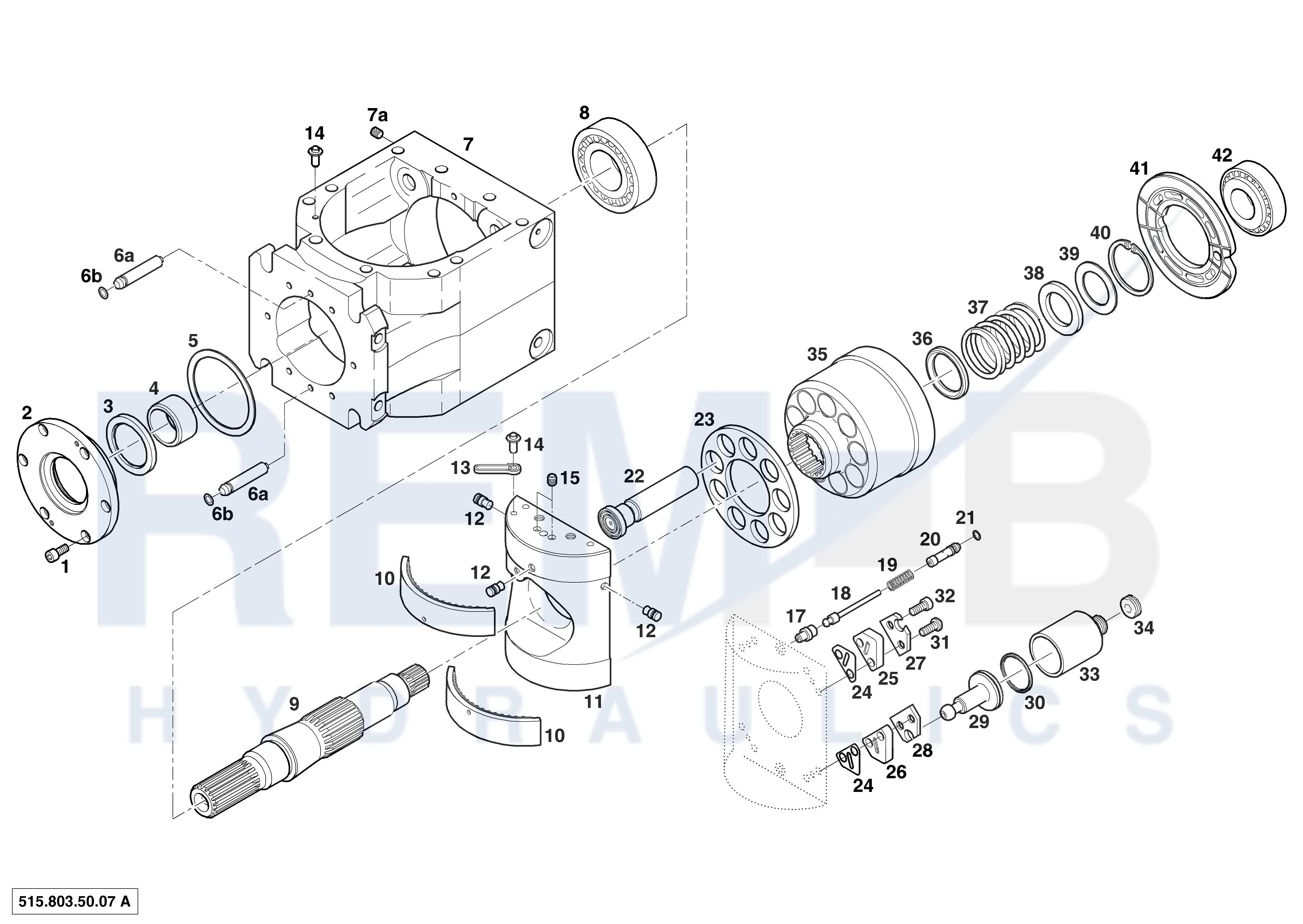 HOUSING, DRIVE SHAFT, CRADLE AND PORT PLATE