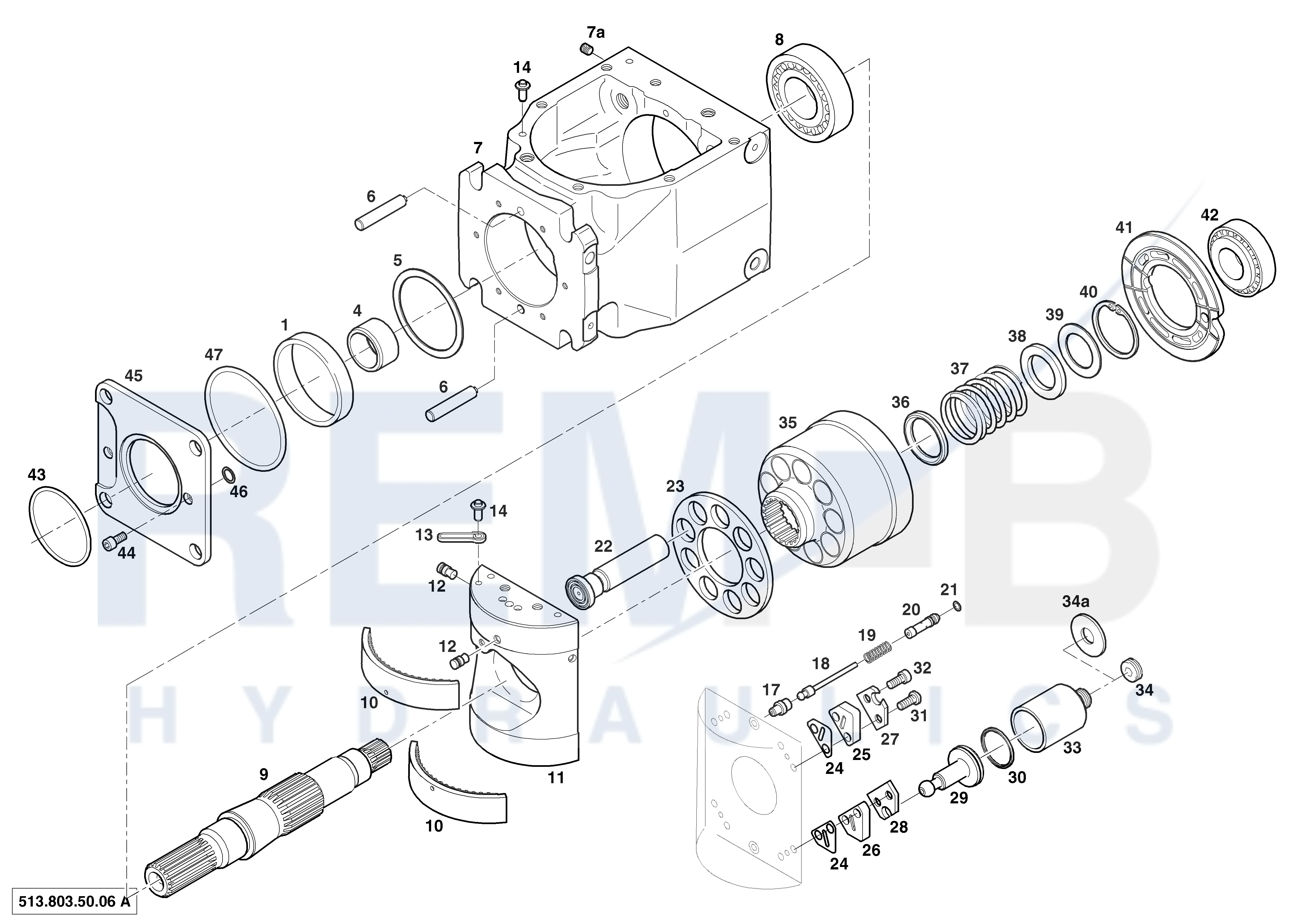 HOUSING, DRIVE SHAFT, CRADLE AND PORT PLATE