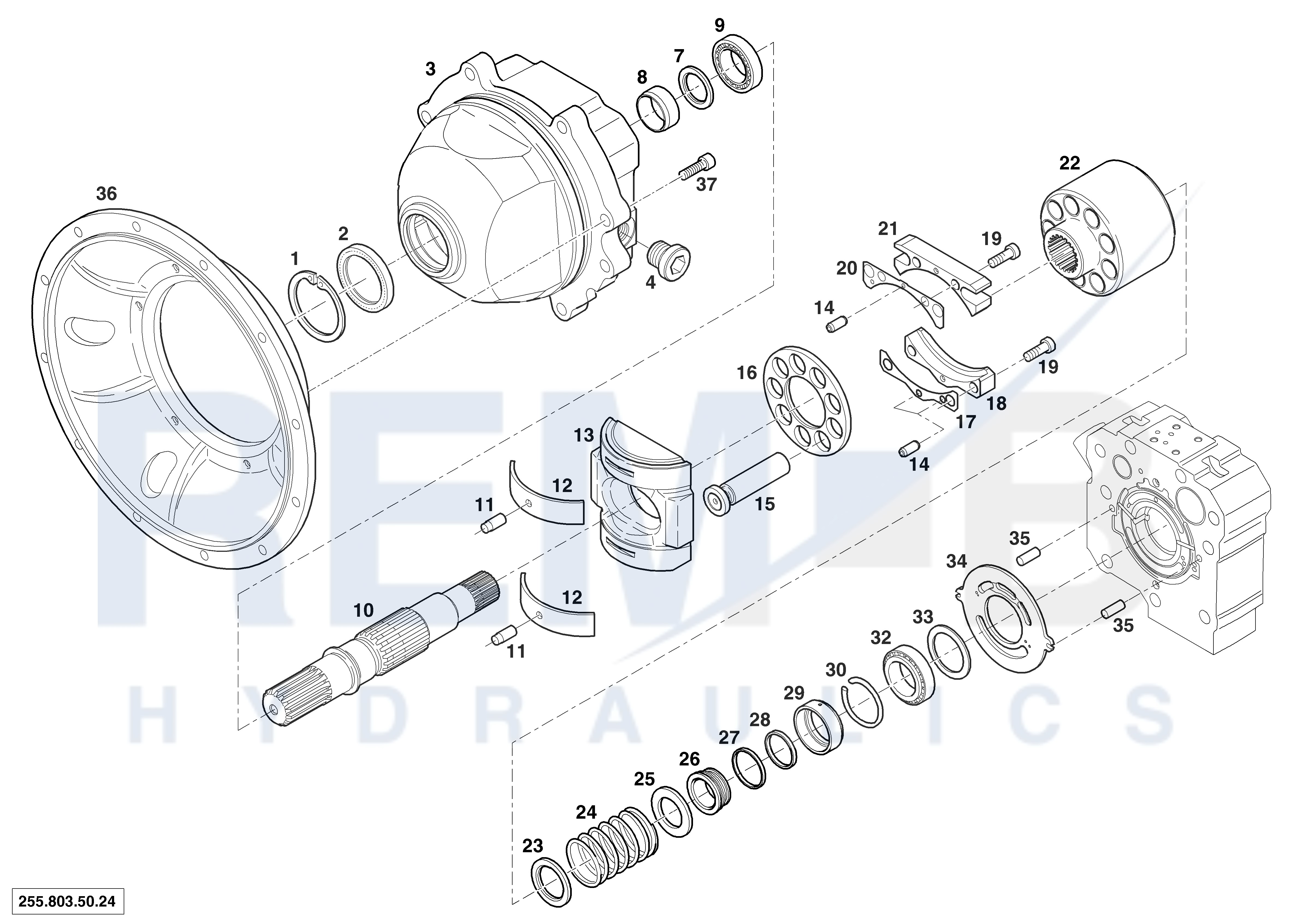 HOUSING, DRIVE SHAFT, CRADLE AND PORT PLATE