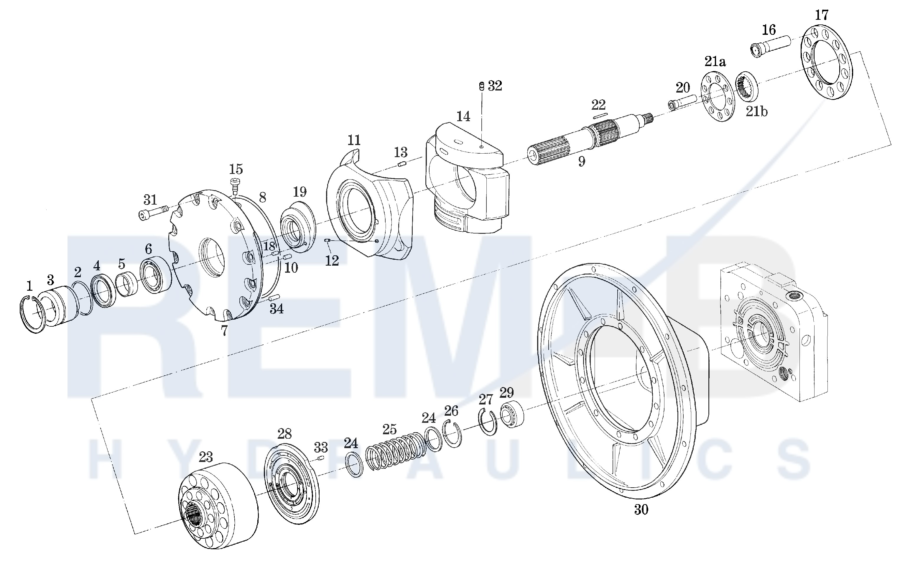 DRIVE SHAFT, CRADLE, PORT PLATE AND HOUSING