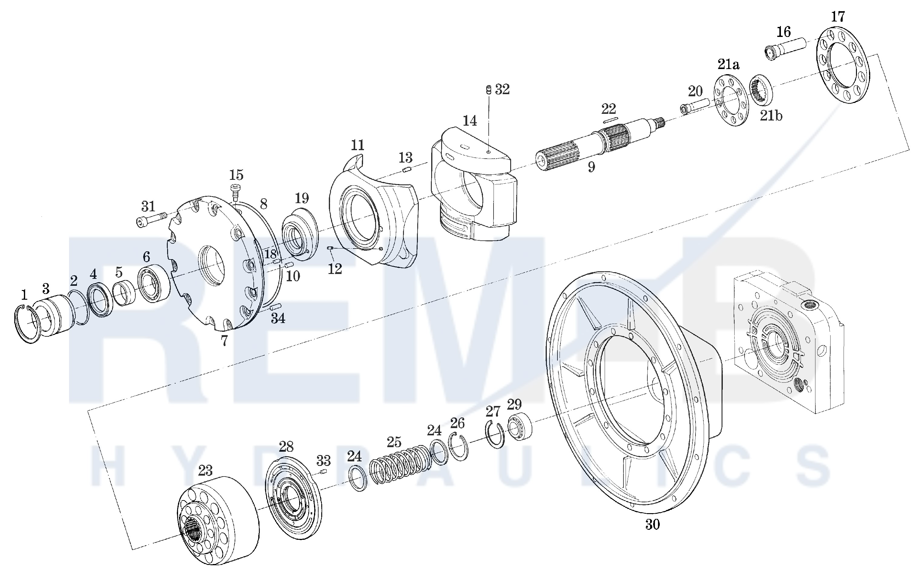 DRIVE SHAFT, CRADLE, PORT PLATE AND HOUSING