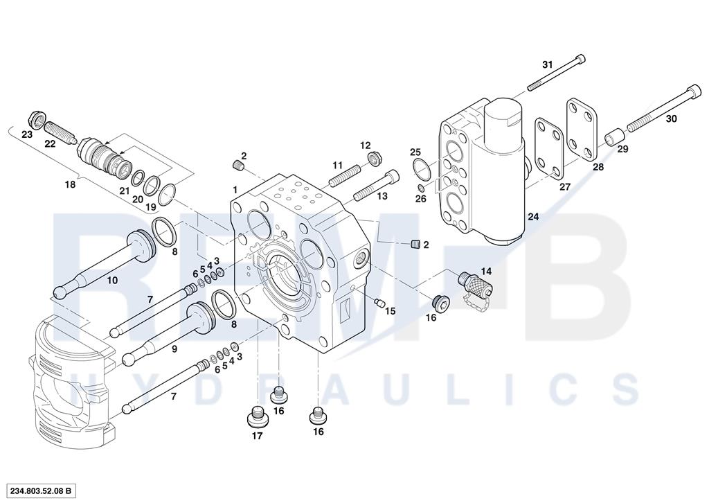 PORT PLATE HOUSING, PRESSURE RELIEF VALVE AND BRAK