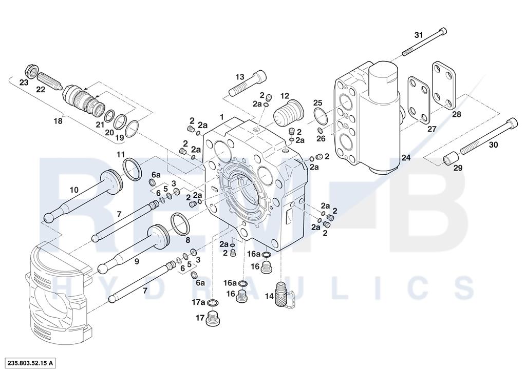 PORT PLATE HOUSING, PRESSURE RELIEF VALVE AND BRAK