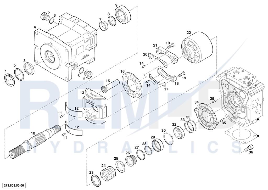 HOUSING, DRIVE SHAFT, CRADLE AND PORT PLATE (PUMP 