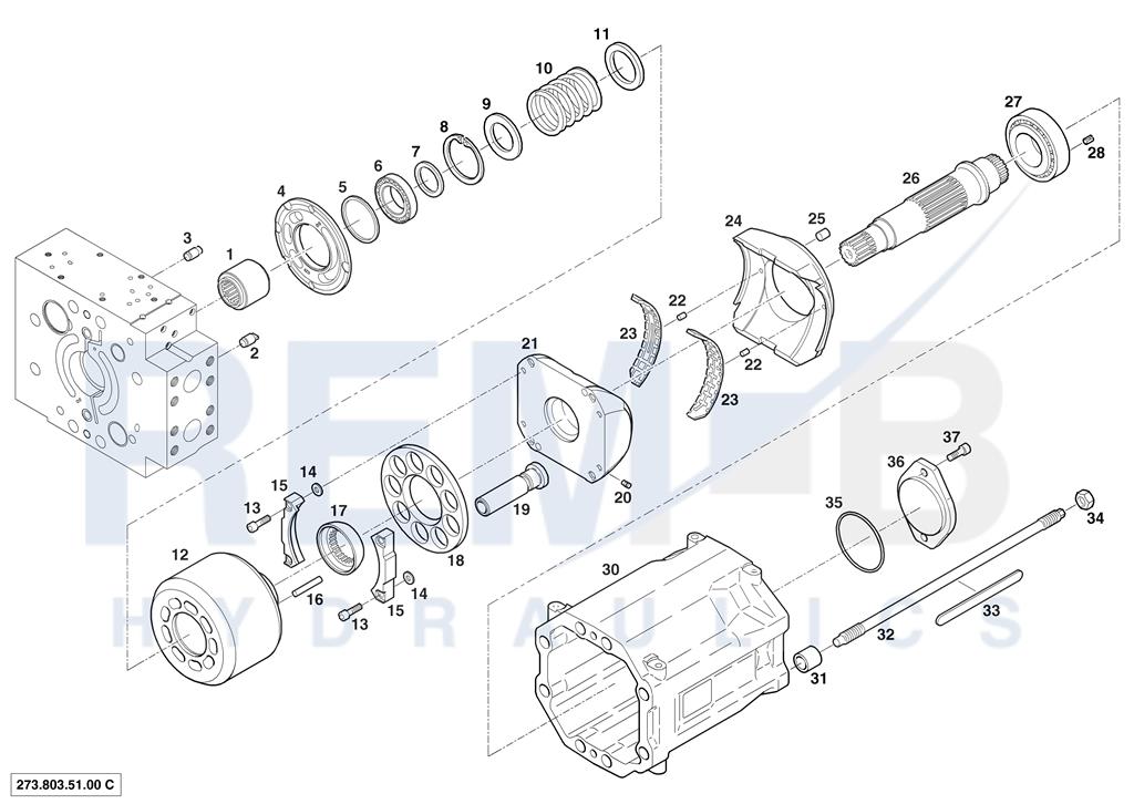 HOUSING, DRIVE SHAFT, CRADLE AND PORT PLATE (PUMP 