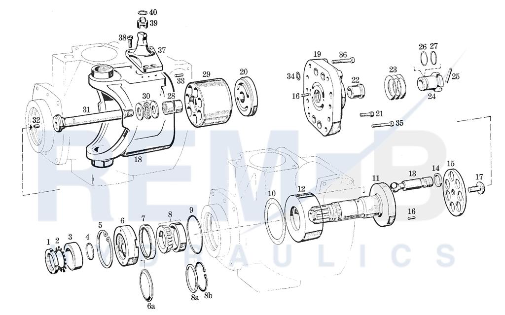 DRIVE SHAFT, PORT PLATE AND PUMP HOUSING