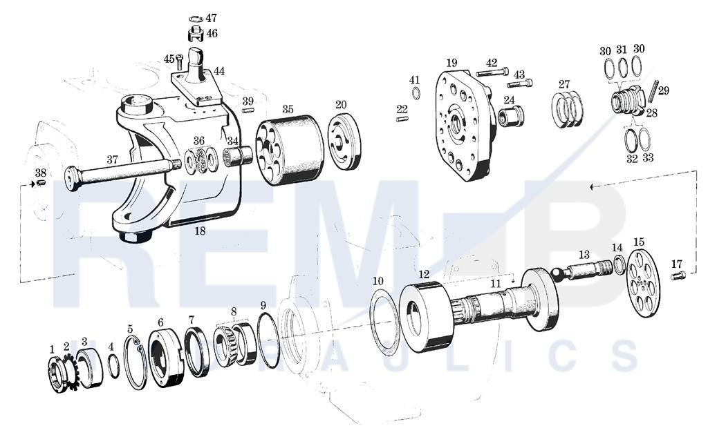 DRIVE SHAFT, PORT PLATE AND PUMP HOUSING