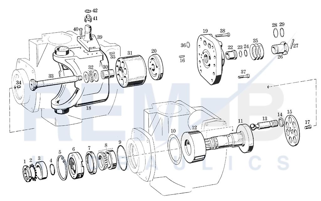 DRIVE SHAFT, PORT PLATE AND PUMP HOUSING