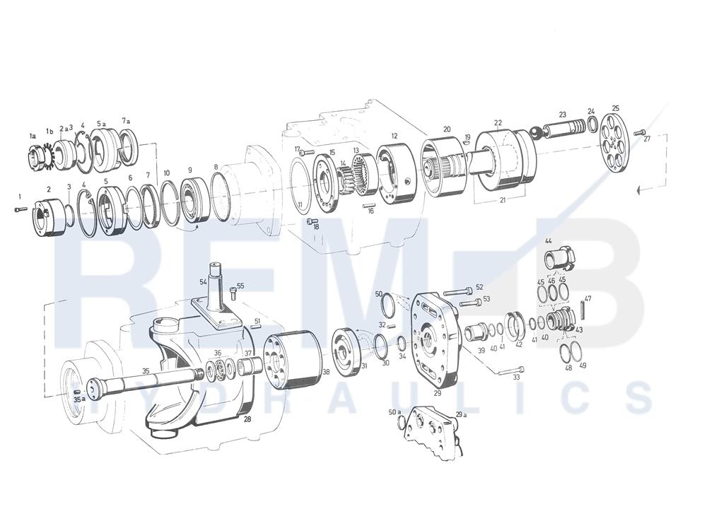 DRIVE SHAFT, PORT PLATE AND PUMP HOUSING