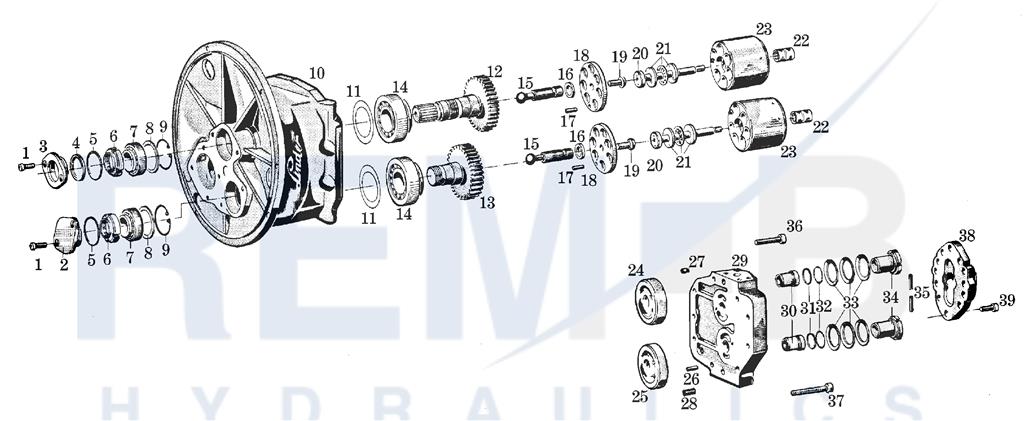 HOUSING,DRIVE SHAFT AND PORT PLATE