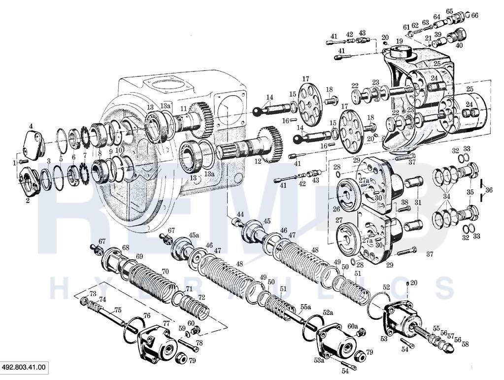 DRIVE SHAFT, PORT PLATE, DOUBLE PUMP HOUSING AND R