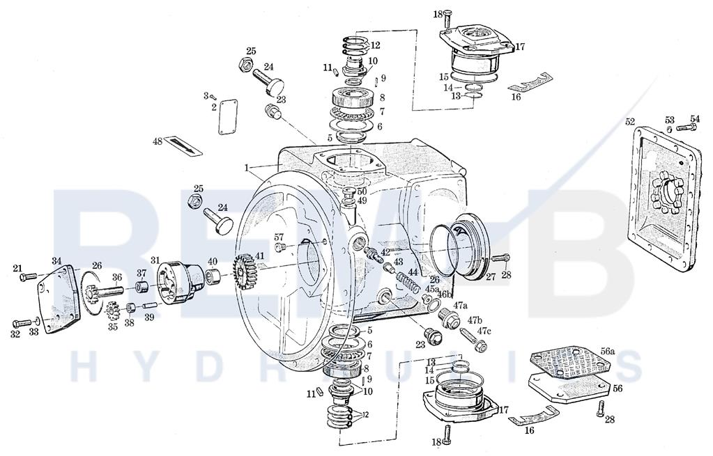 COVER HOUSING, MOUNTING FLANGE, GEAR PUMP AND HOUS