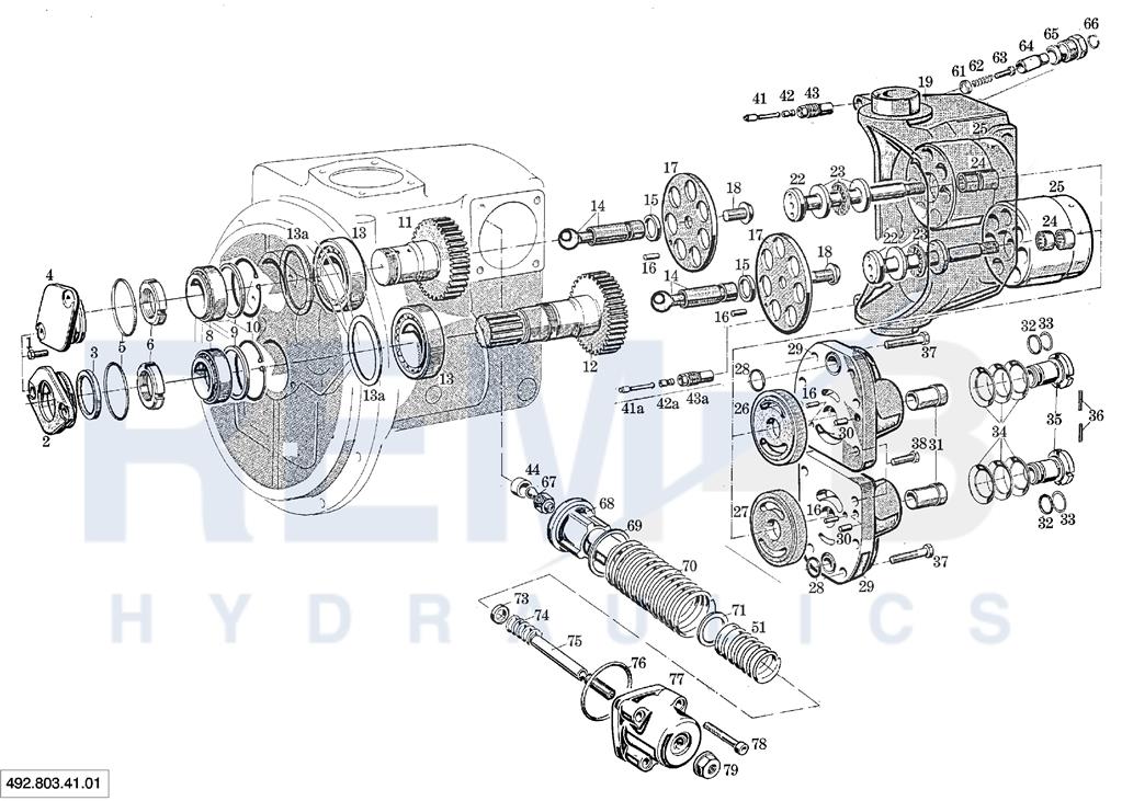 DRIVE SHAFT, PORT PLATE, DOUBLE PUMP HOUSING AND R