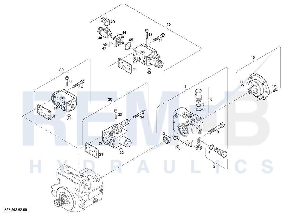 PORT PLATE HOUSING, GEAR PUMP AND REMOTE CONTROL M