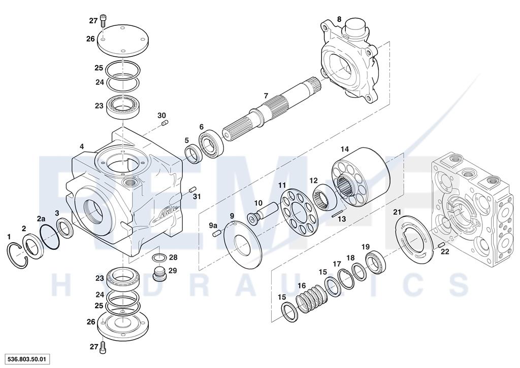 HOUSING, DRIVE SHAFT, CRADLE AND PORT PLATE