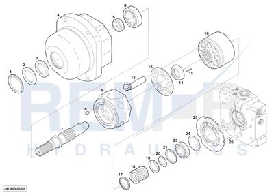 HOUSING, DRIVE SHAFT, SWASH PLATE AND PORT PLATE