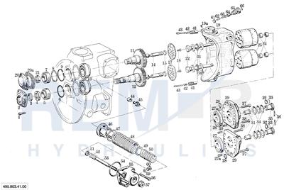 DRIVE SHAFT, PORT PLATE, DOUBLE PUMP HOUSING AND R