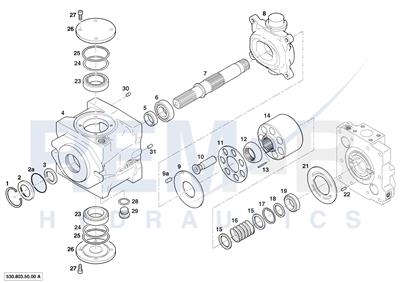 HOUSING, DRIVE SHAFT, CRADLE AND PORT PLATE