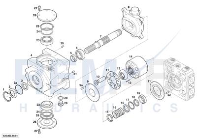 HOUSING, DRIVE SHAFT, CRADLE AND PORT PLATE